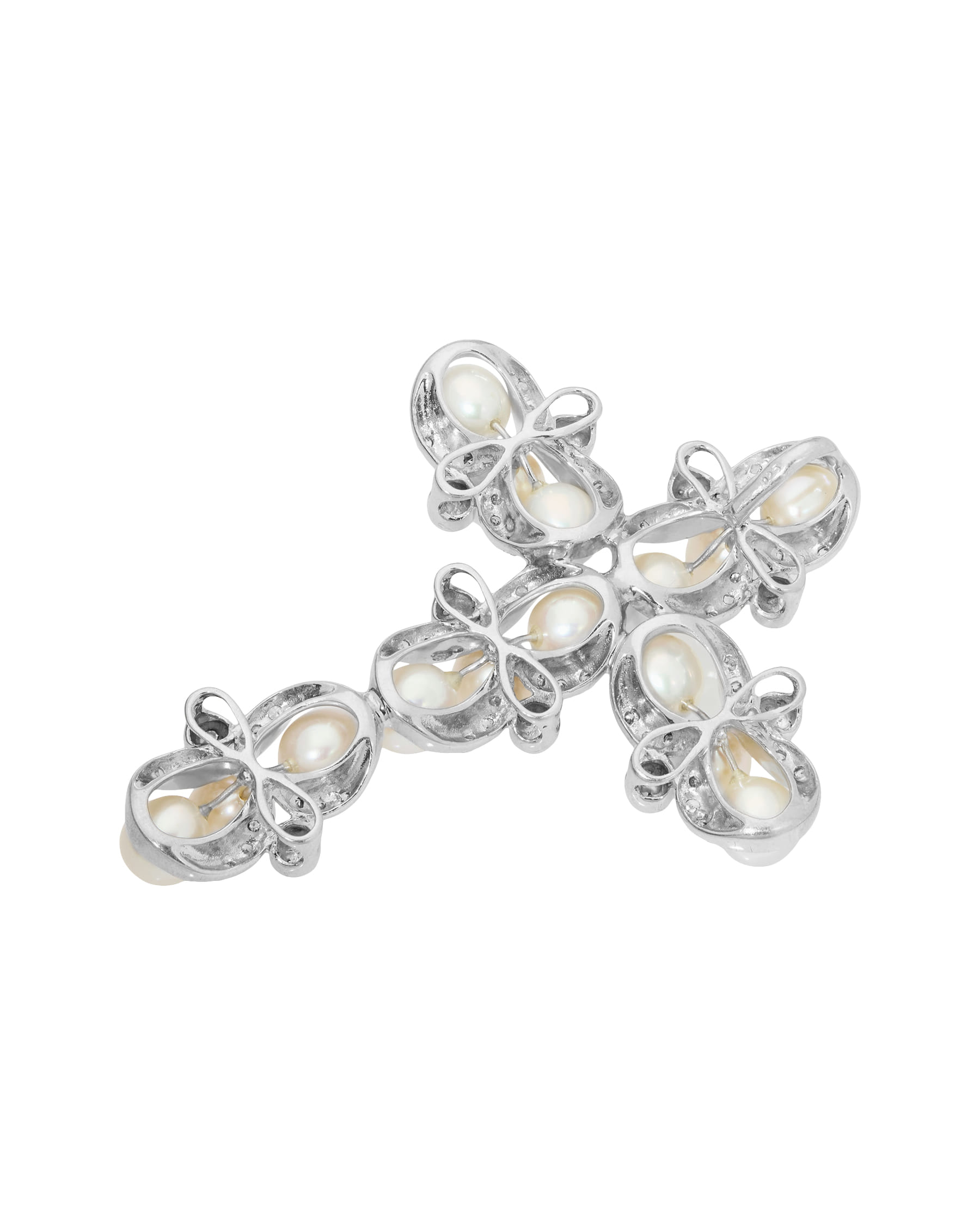 Ciondolo croce in argento con perle e cubic zirconia-2