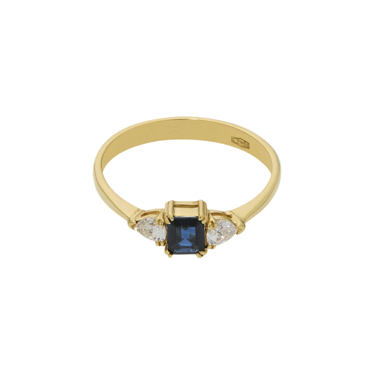 Anello trilogy in oro giallo con zaffiro e diamanti a goccia-1