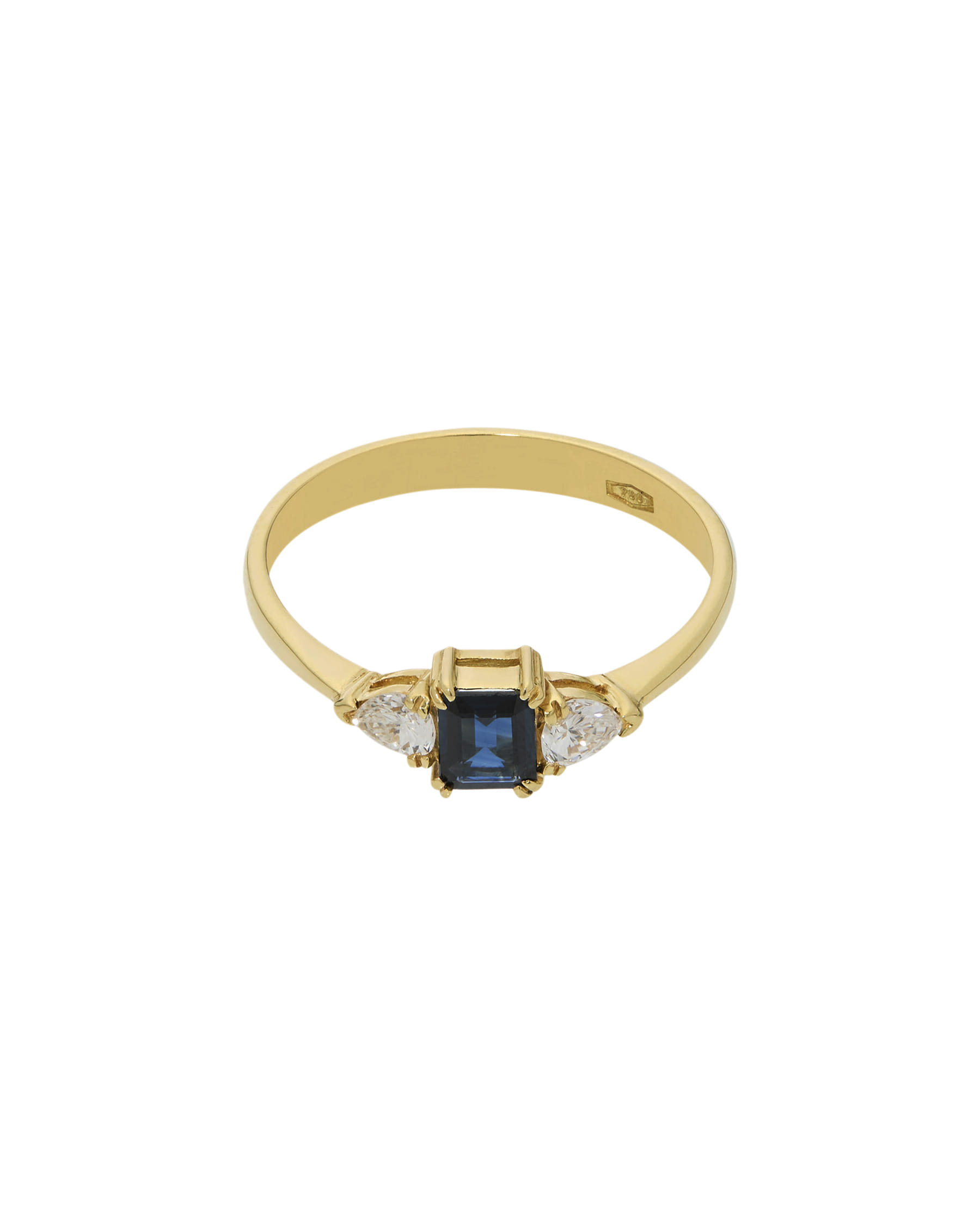 Anello trilogy in oro giallo con zaffiro e diamanti a goccia-1