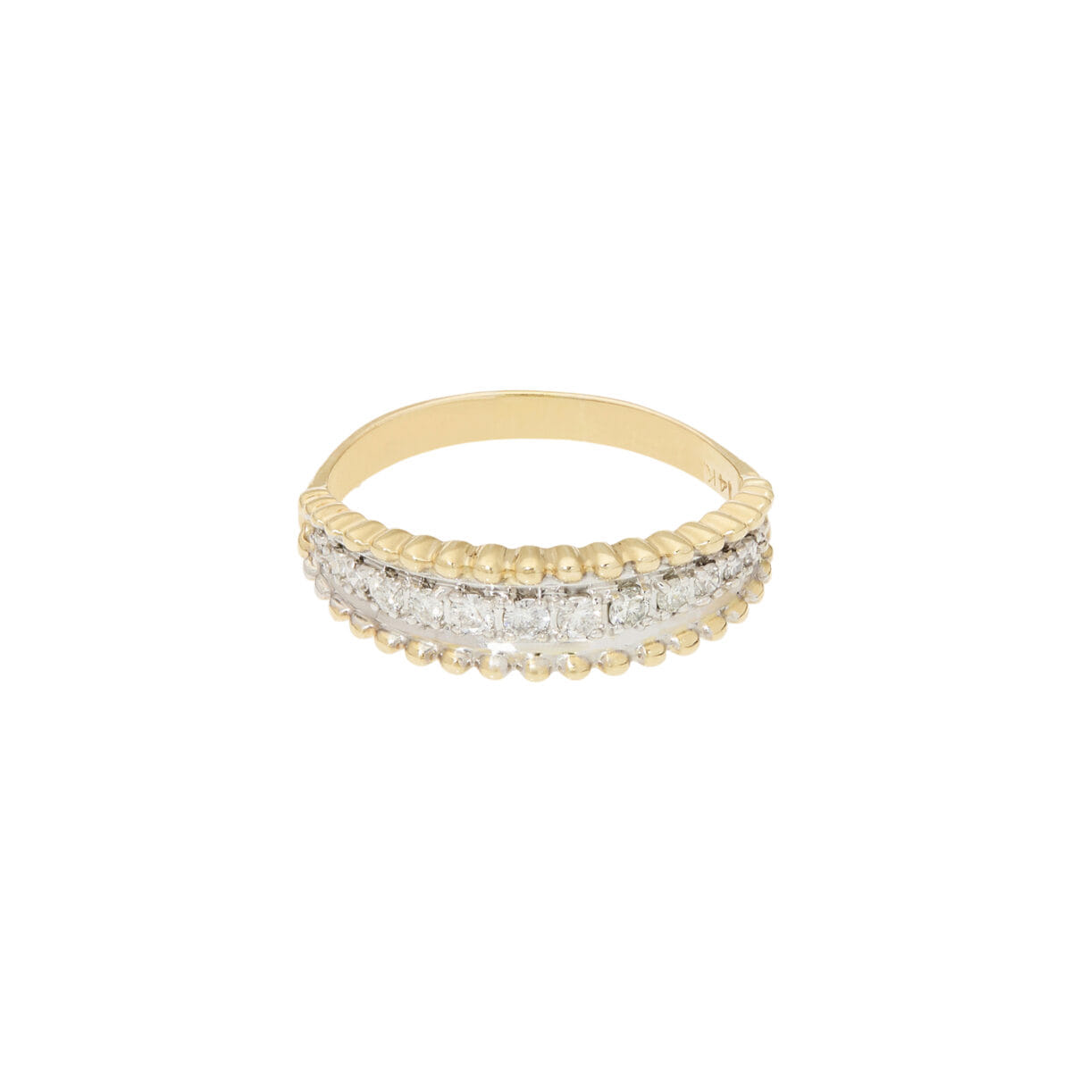 Anello veretta perlée oro giallo e bianco con diamanti-1