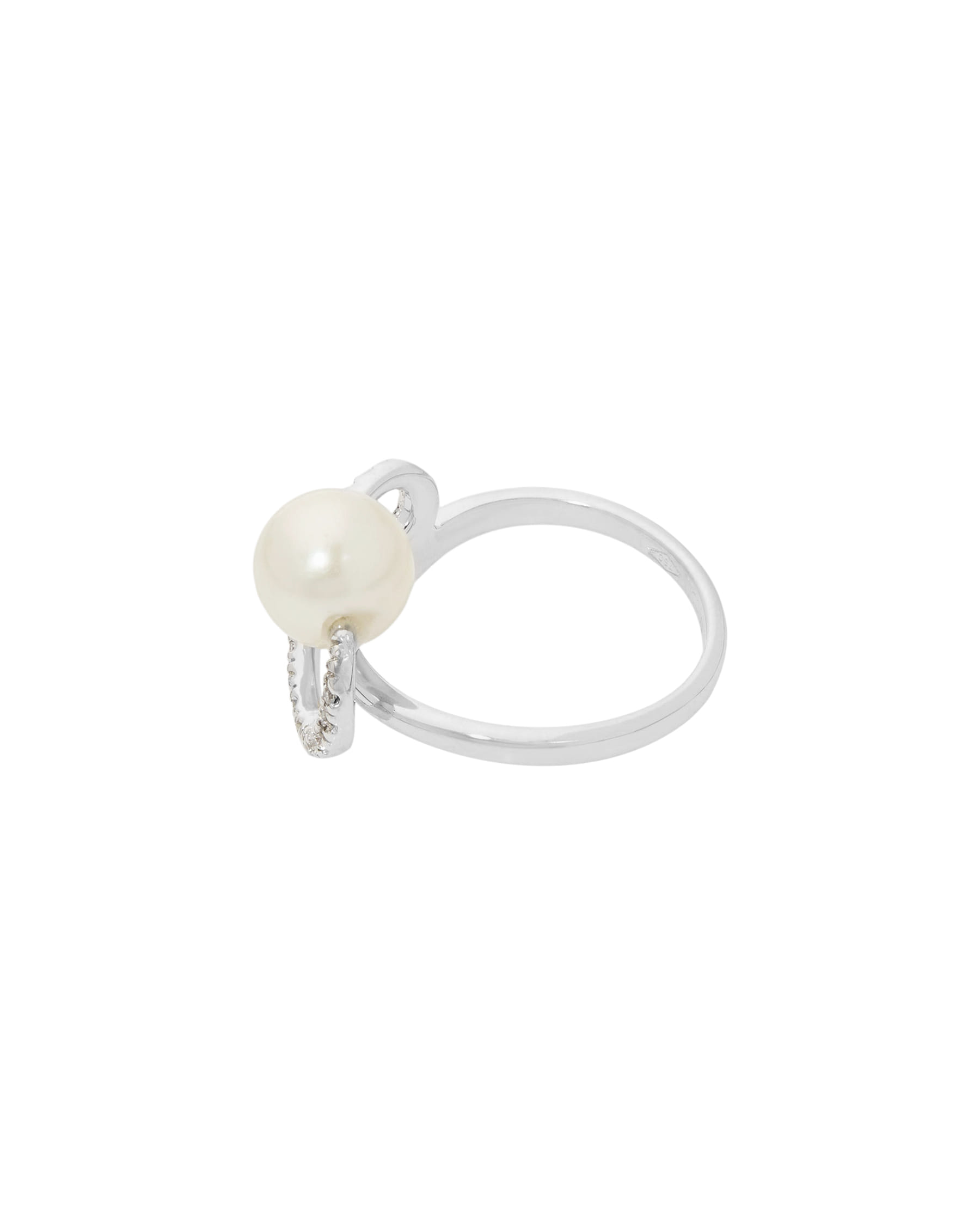 Anello comete oro bianco con diamanti e perla-2