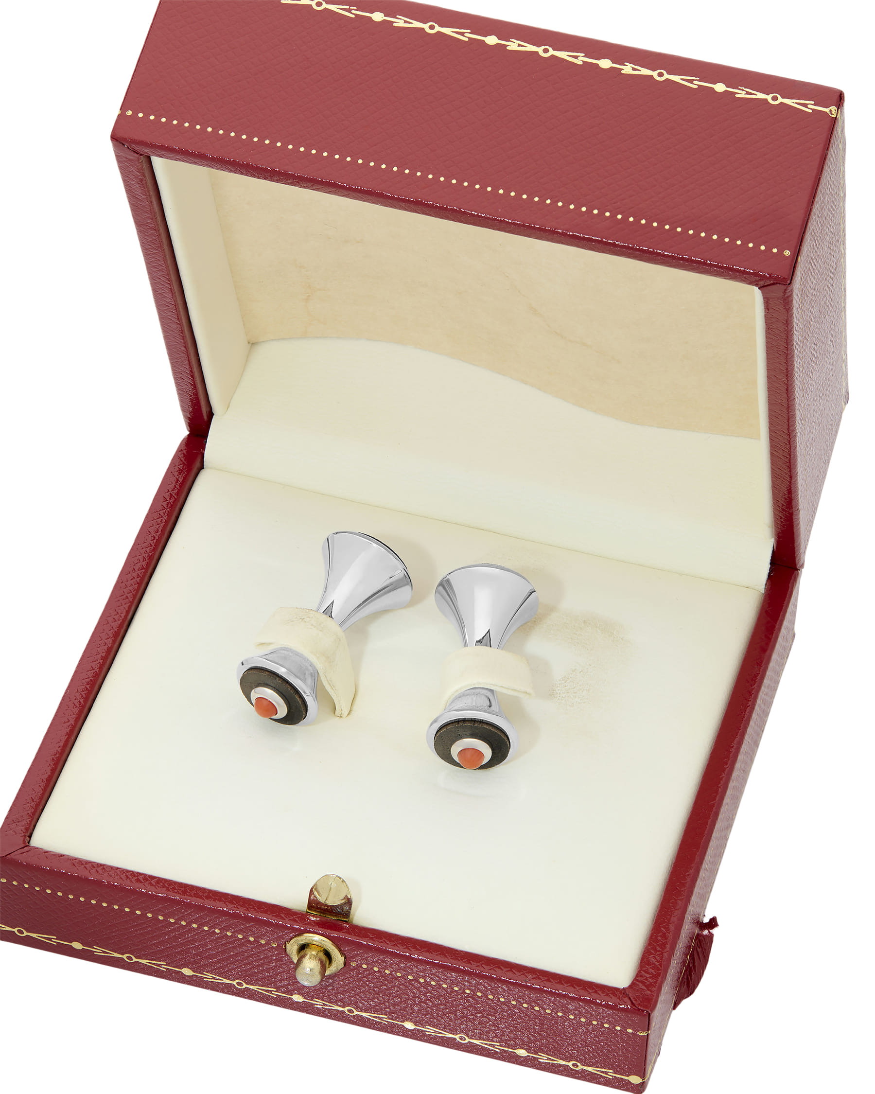Gemelli cartier diabolo in argento, legno d'ebano e corallo-2