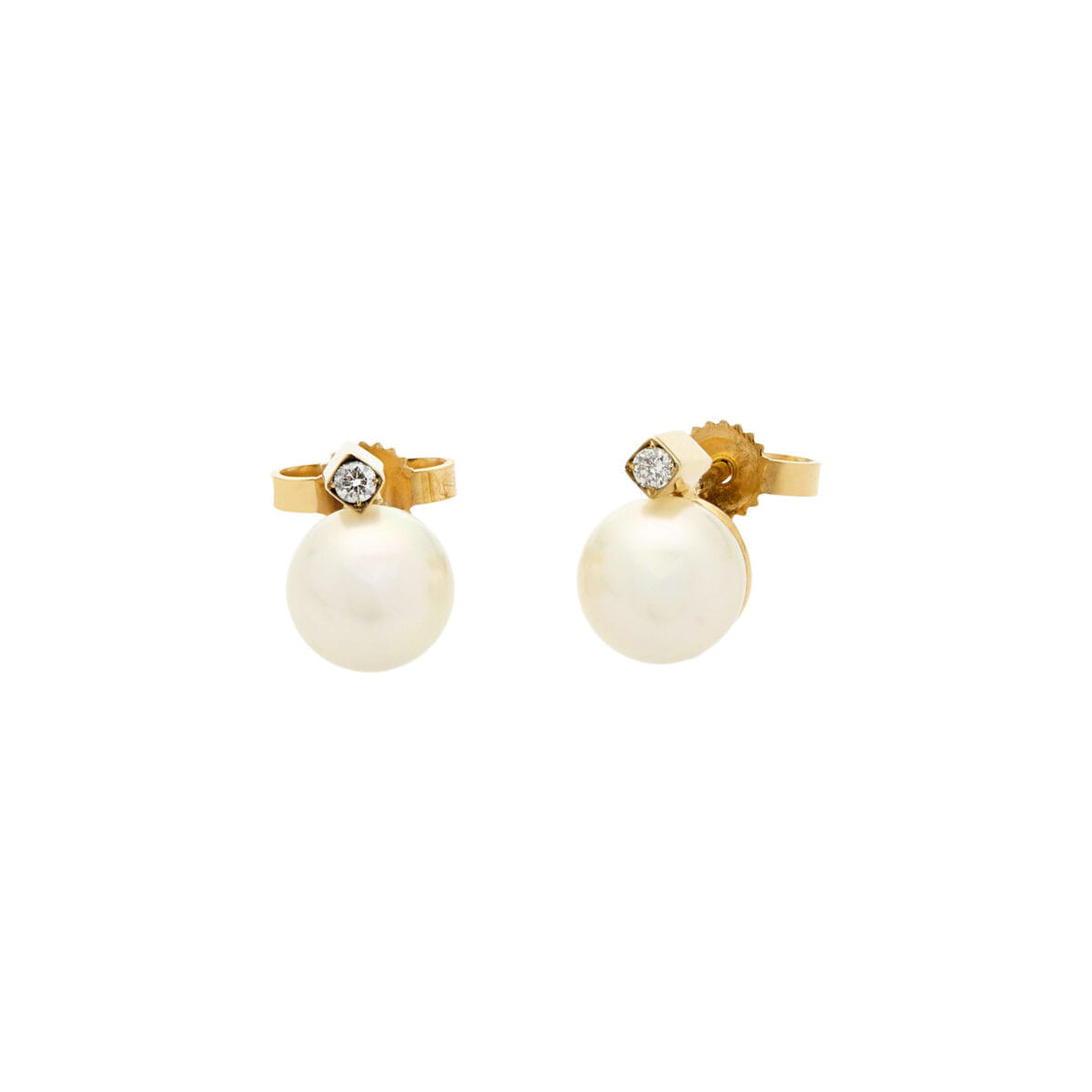 Orecchini in oro rosa con diamanti e perle 7 mm-1