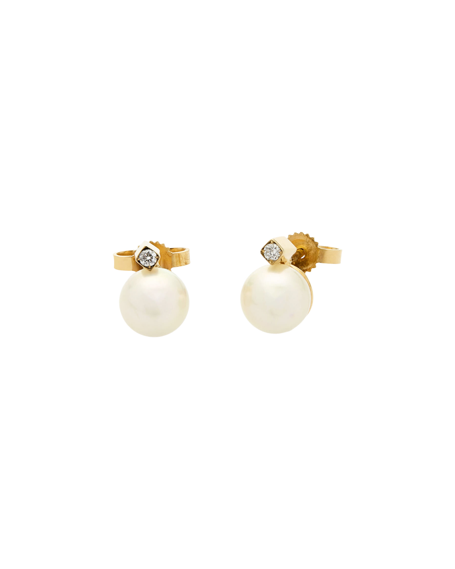 Orecchini in oro rosa con diamanti e perle 7 mm-1