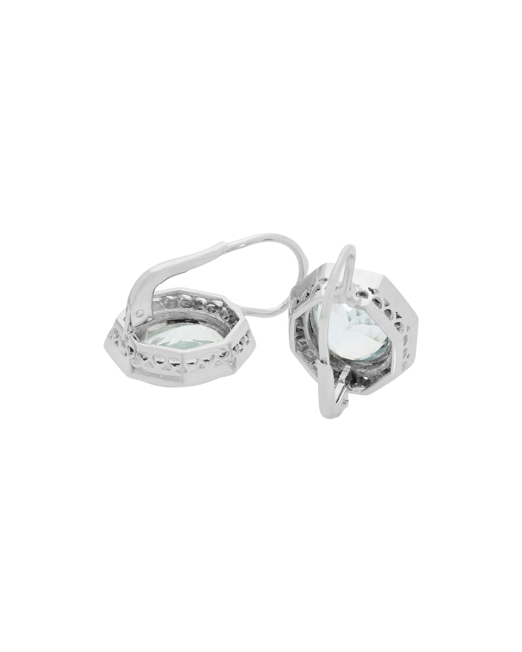 Orecchini in oro bianco forma ottagonale con diamanti e acquamarine-2