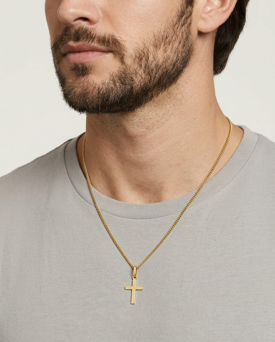 Catenina con ciondolo croce in oro giallo 18 kt-3
