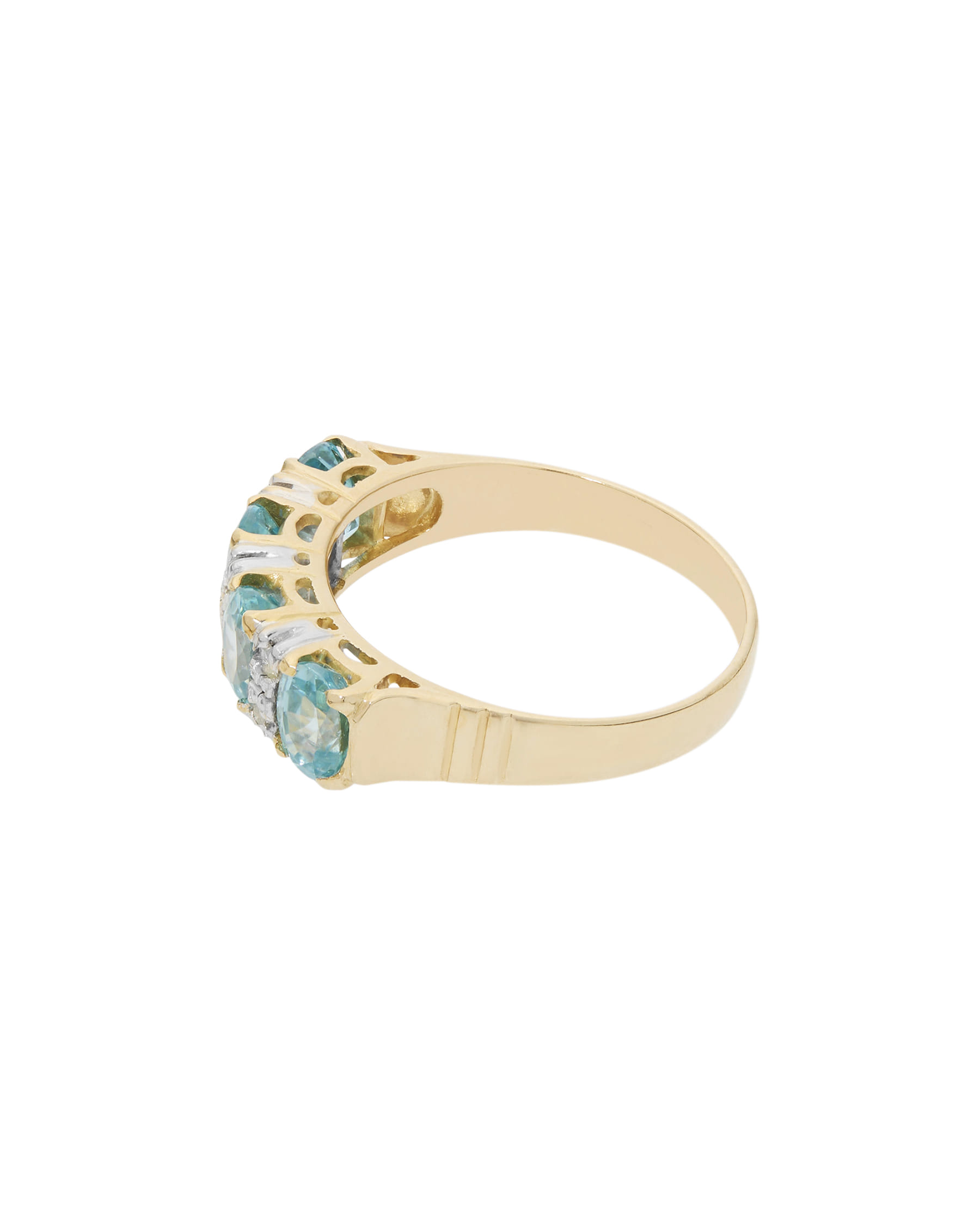 Anello veretta in oro giallo e bianco con zirconi azzurri e diamanti ice-2