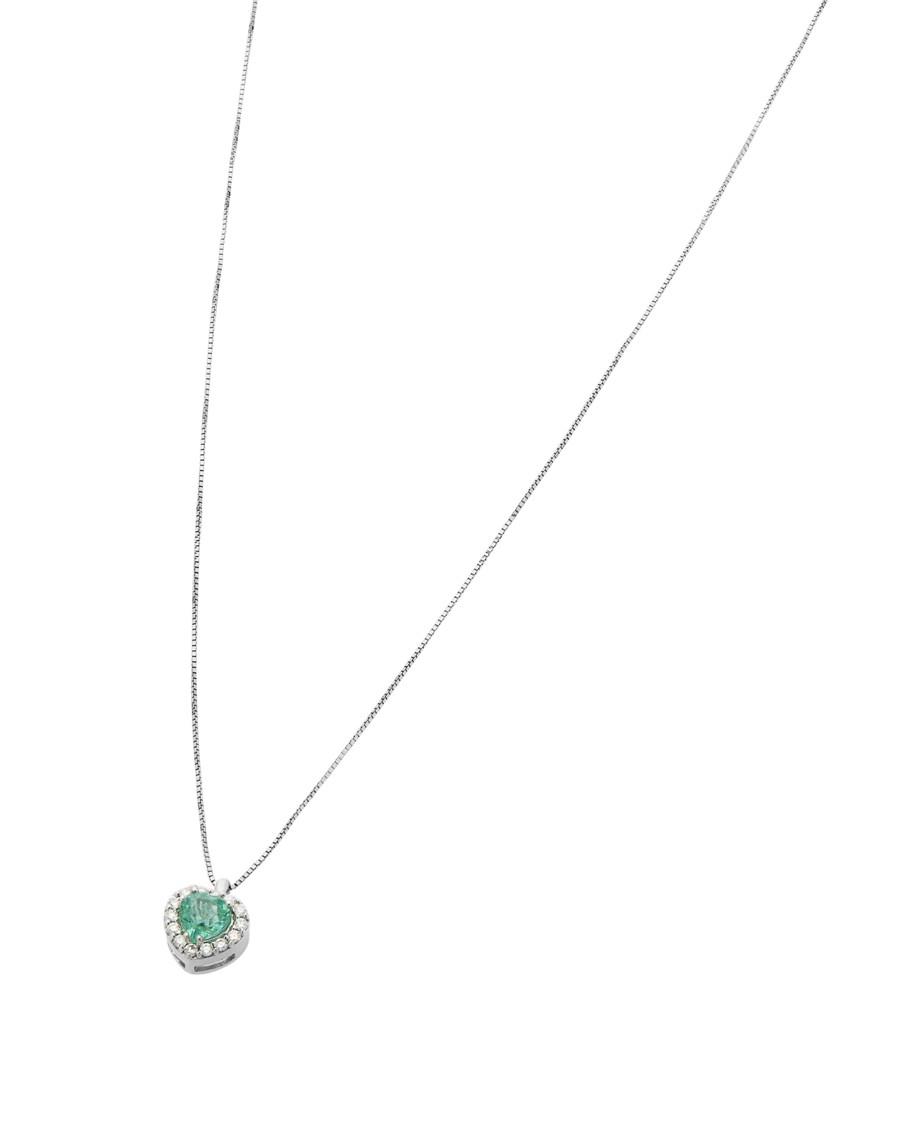 Catenina in oro bianco e ciondolo con smeraldo a cuore e diamanti-1