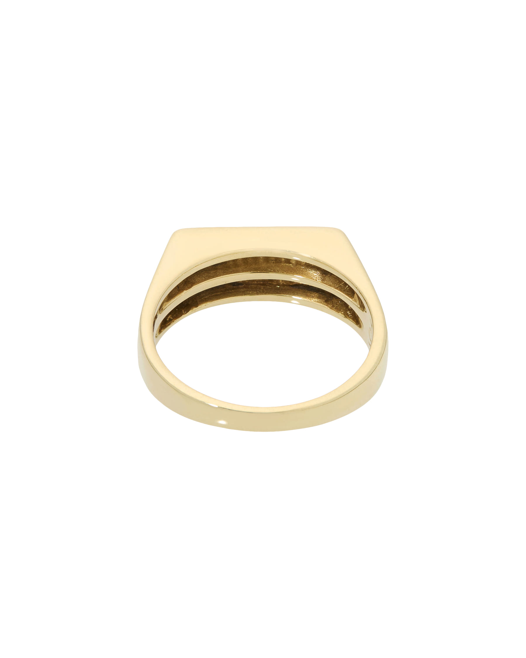 Anello sigillo rettangolare in oro giallo con due file di diamanti-3