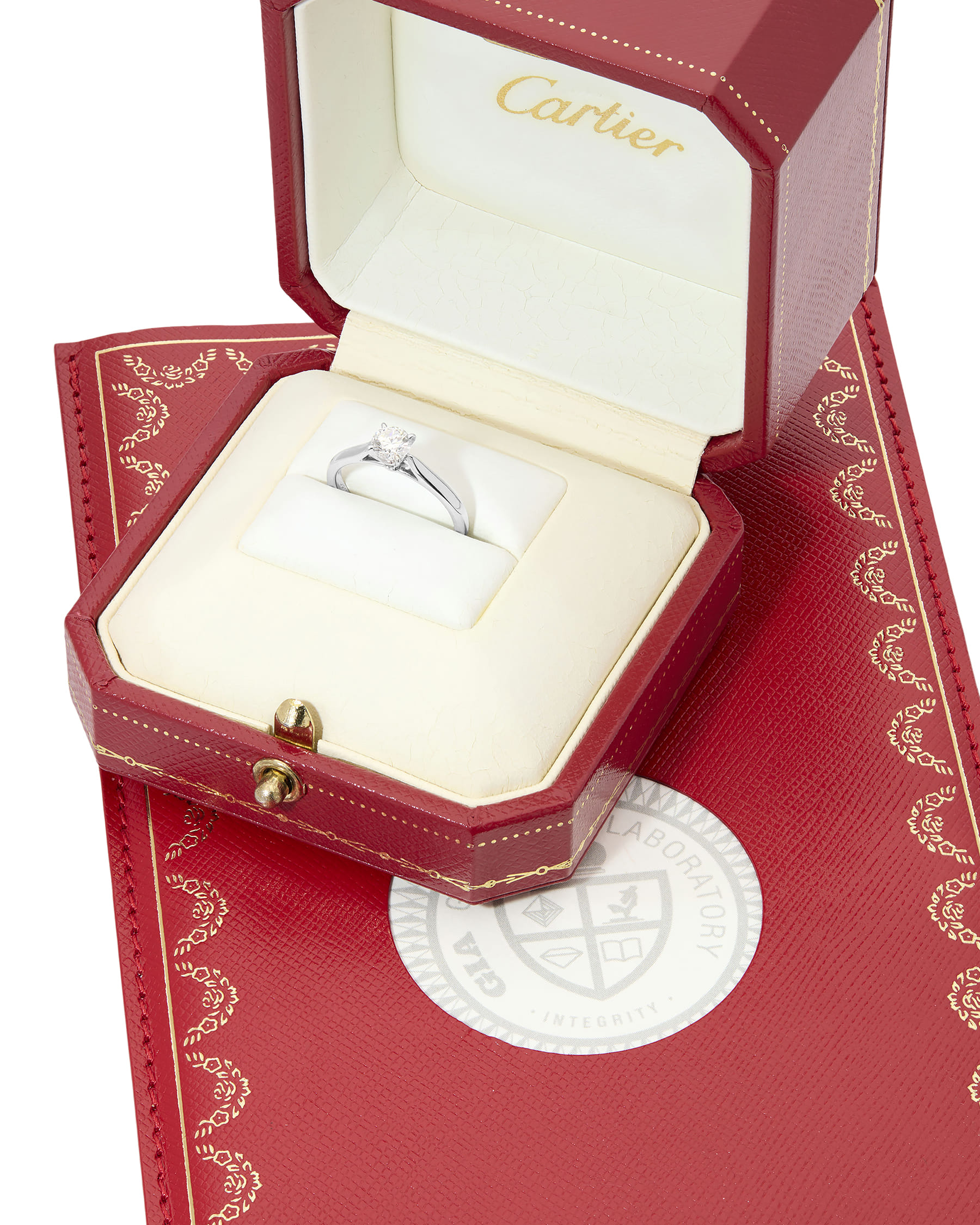 Anello solitario 1895 cartier in platino con diamante 0,39 ct-4