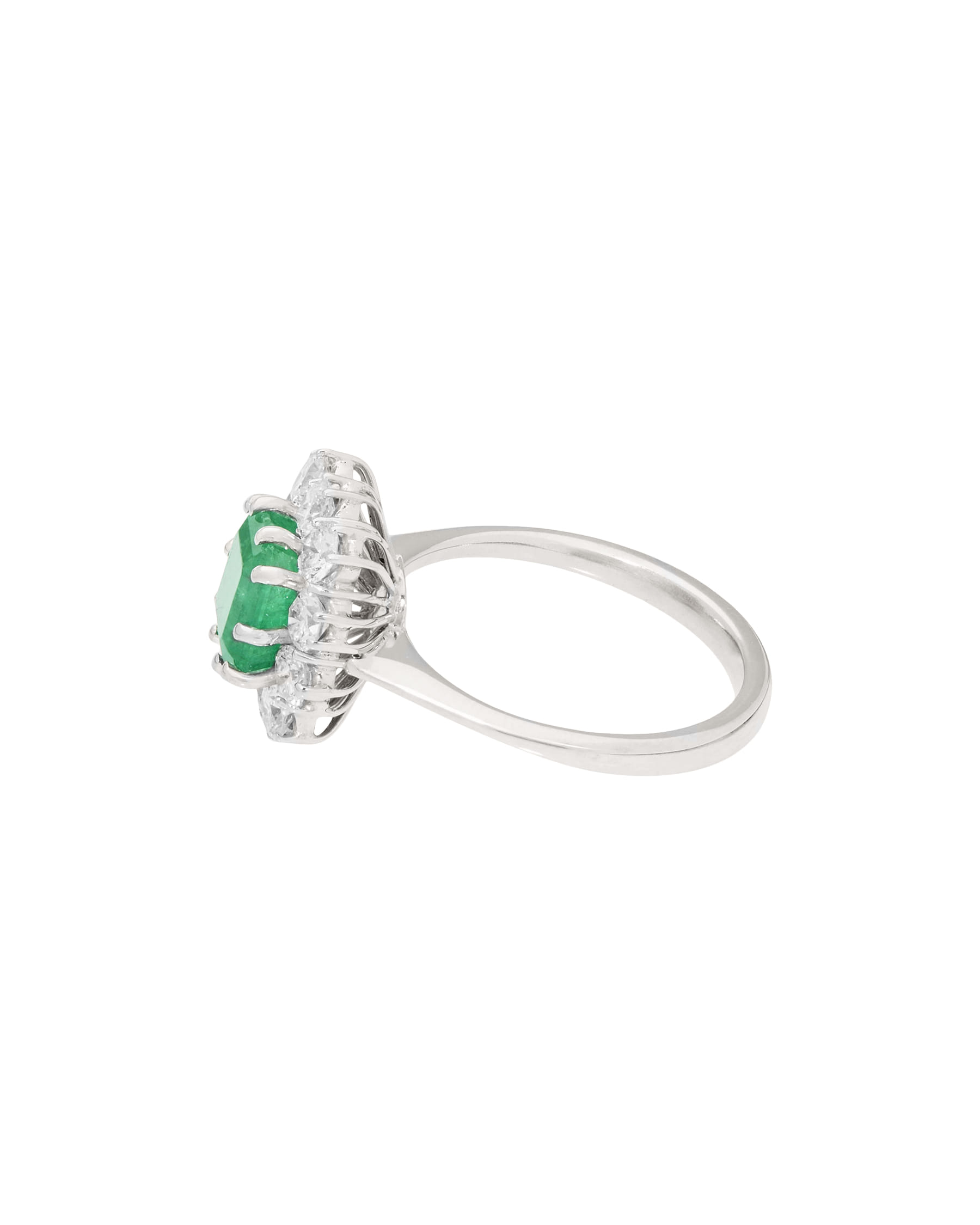 Anello fiore in oro bianco con smeraldo centrale 1,90 ct e diamanti-2