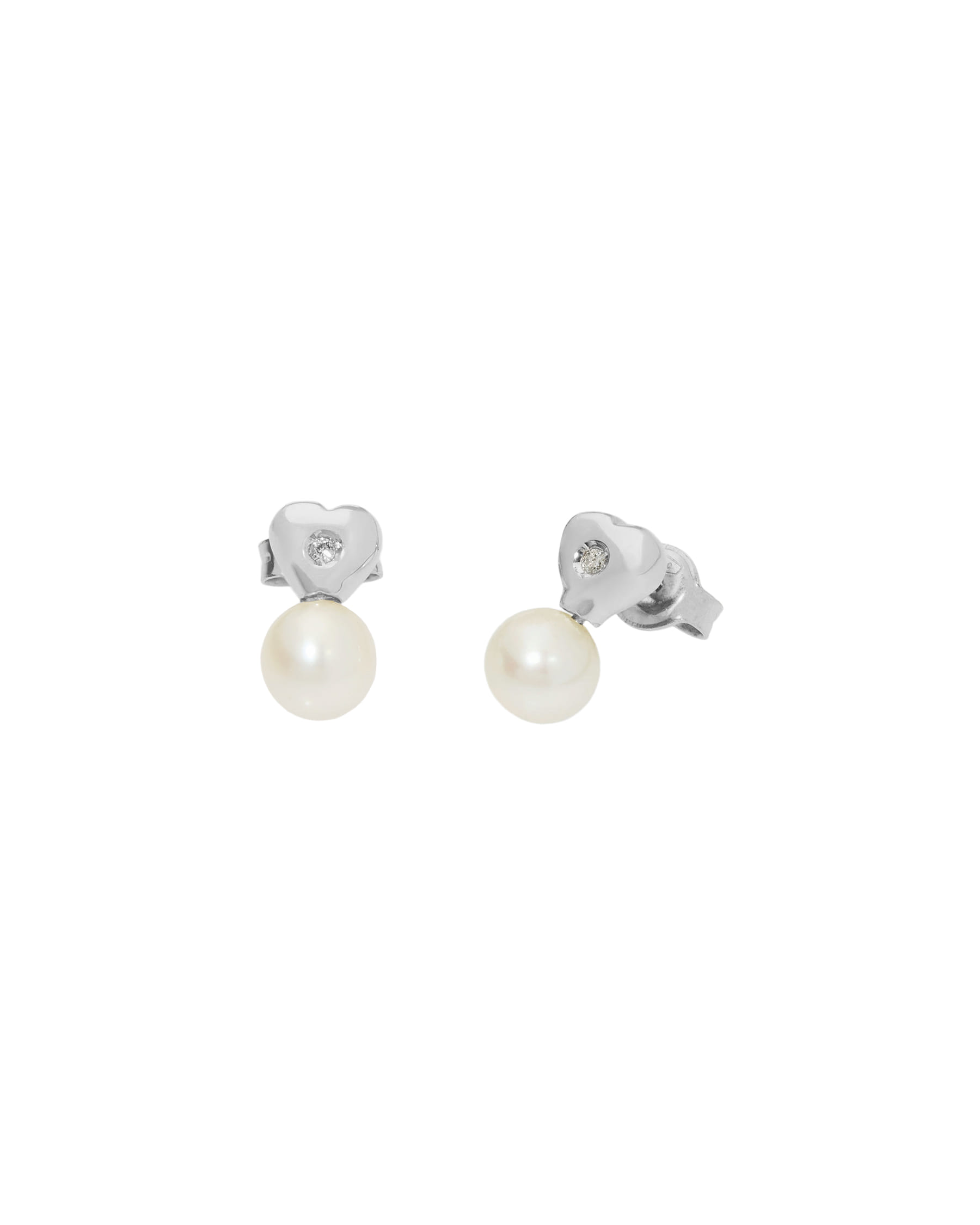 Orecchini in oro bianco a cuore con perle e diamanti-1
