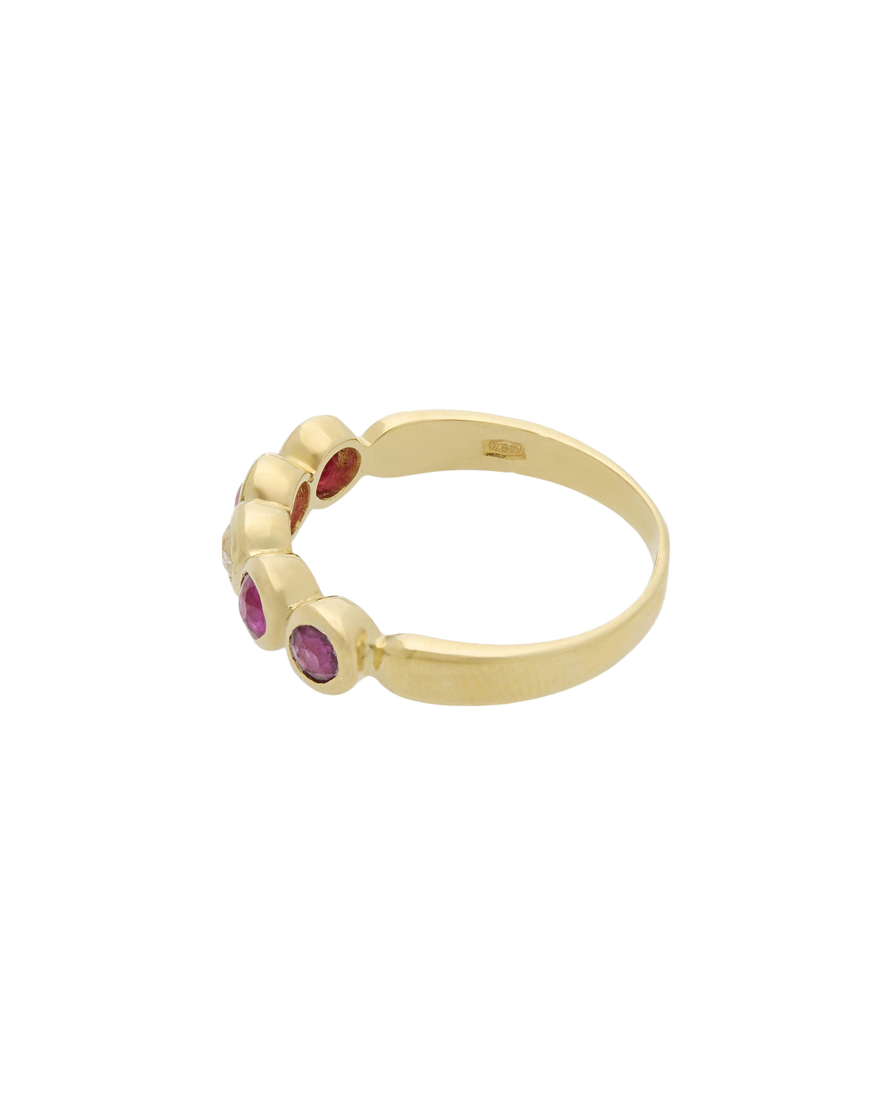 Anello veretta in oro giallo con rubini e diamante-2