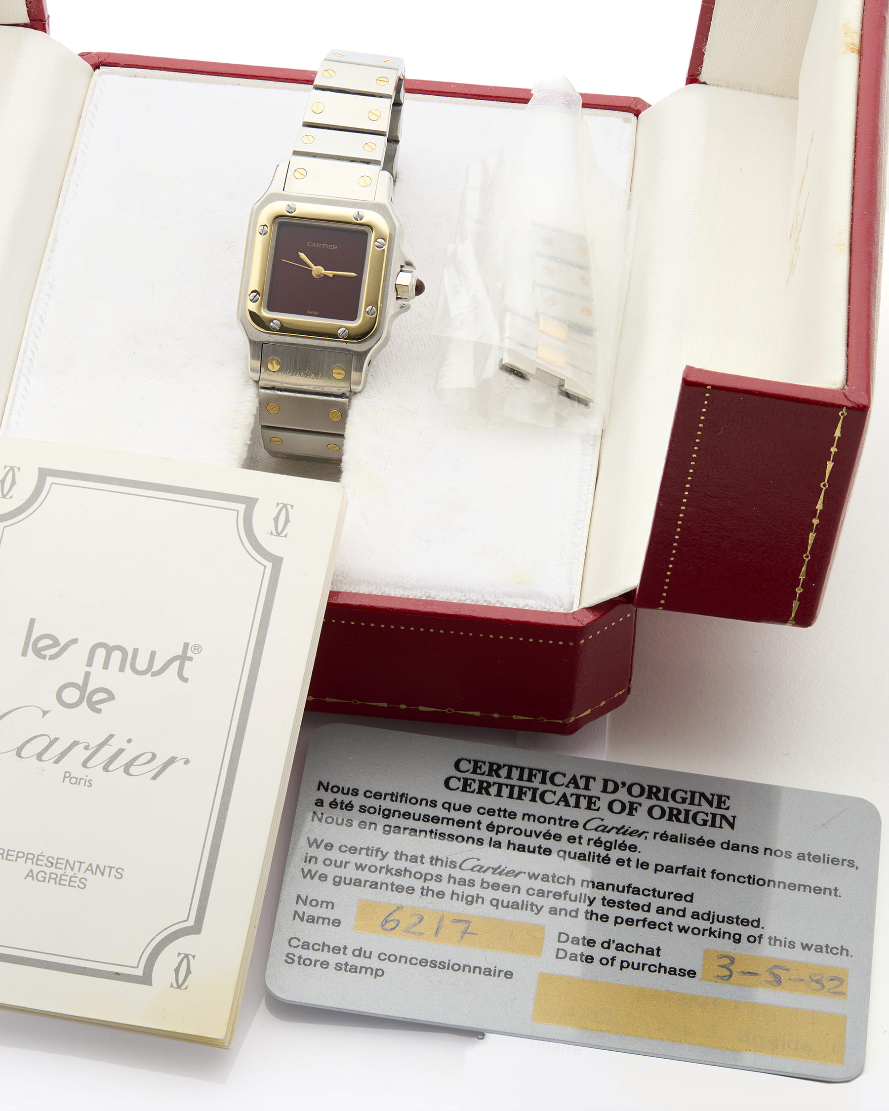 Cartier santos lady burgundy dial ref 0902-6