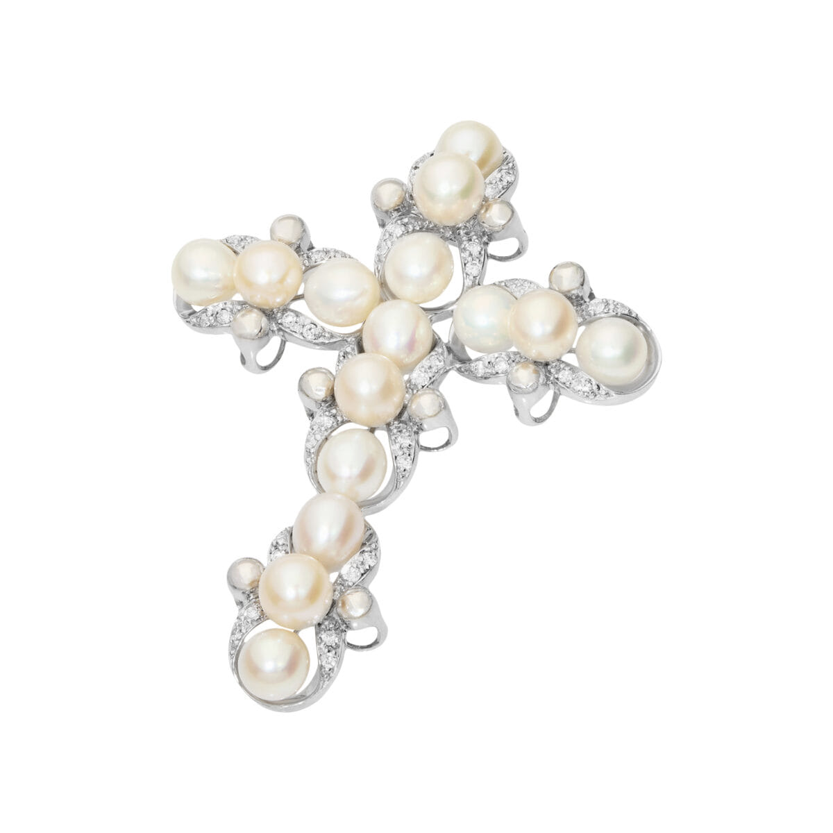 Ciondolo croce in argento con perle e cubic zirconia-1