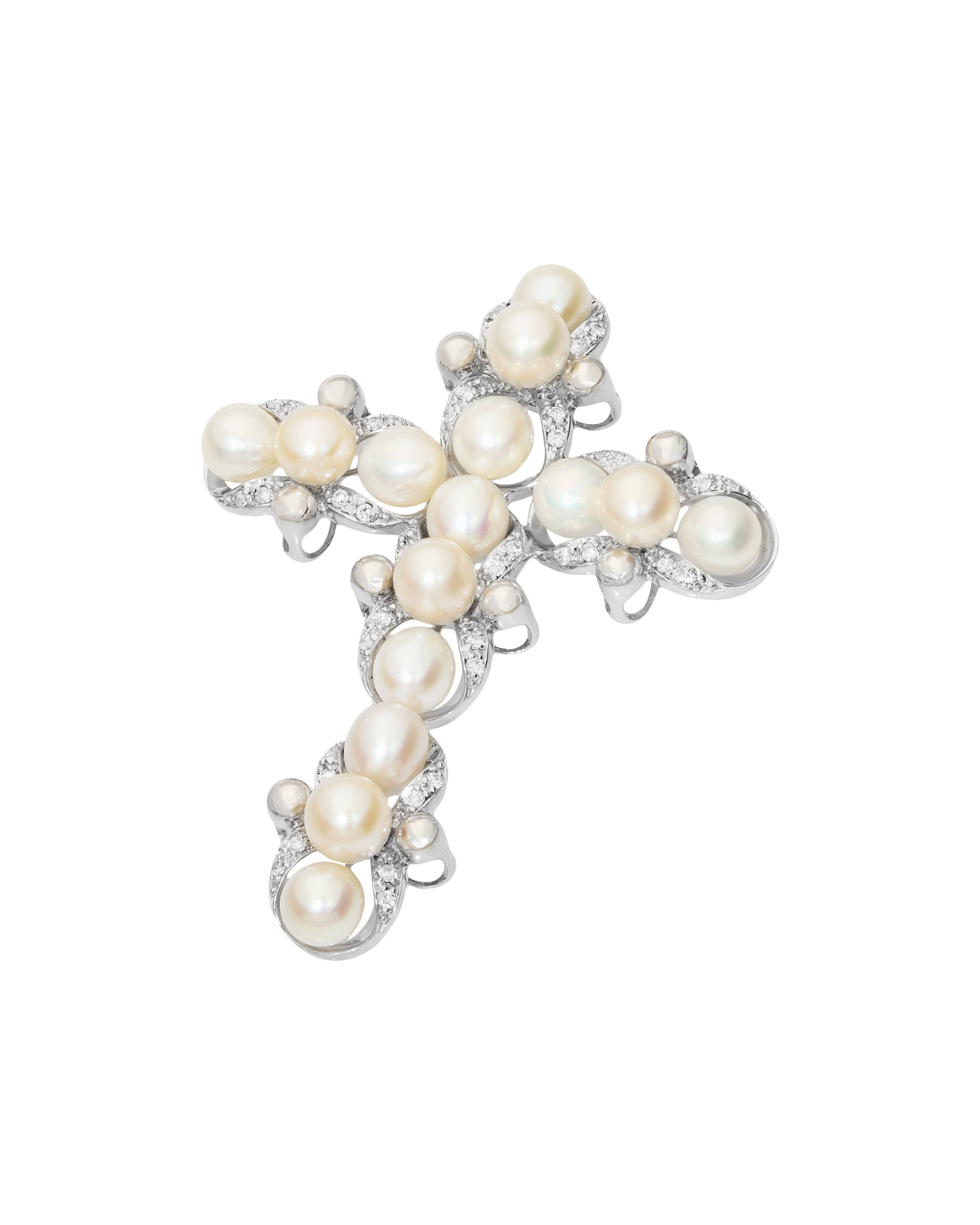 Ciondolo croce in argento con perle e cubic zirconia-1
