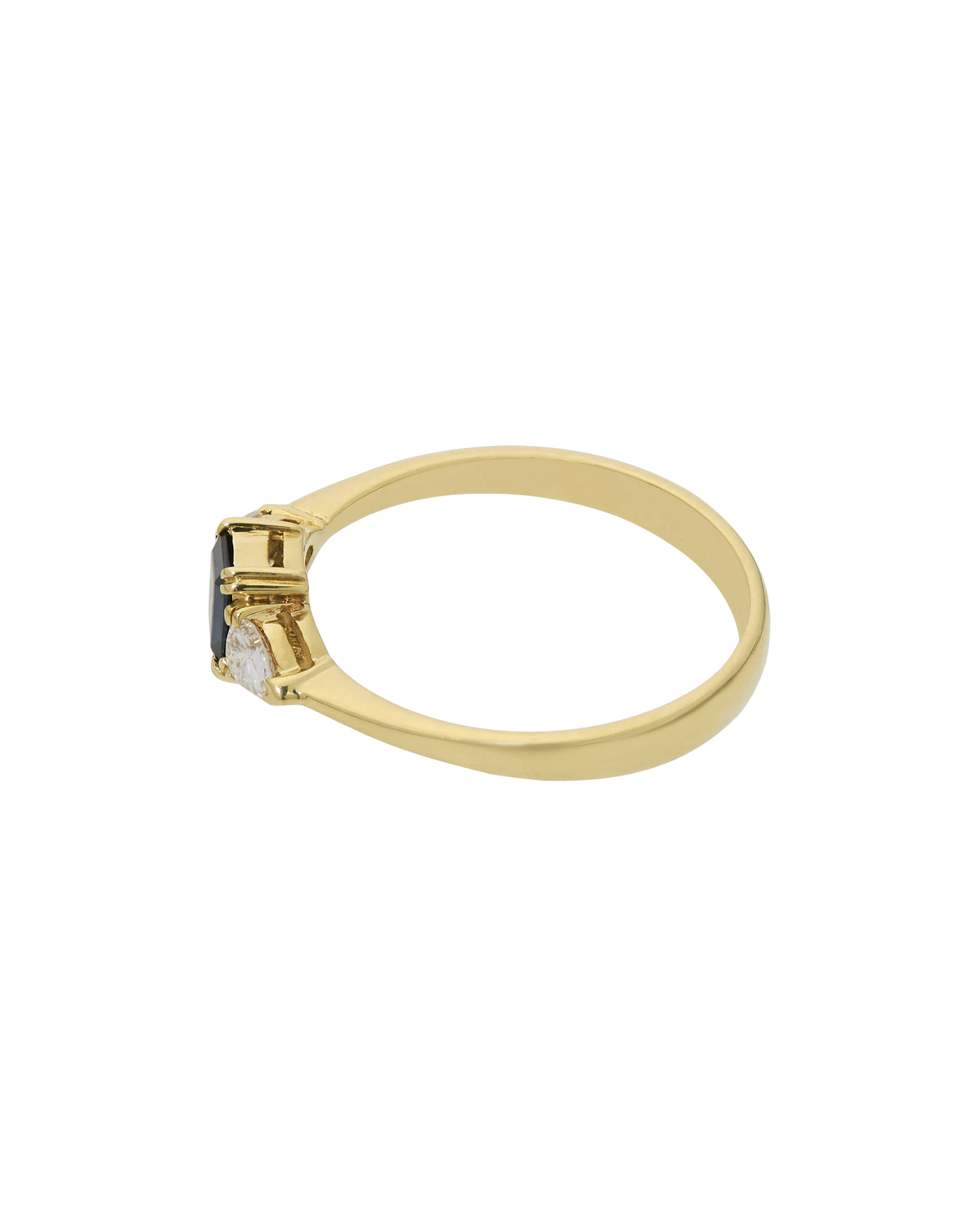 Anello trilogy in oro giallo con zaffiro e diamanti a goccia-2