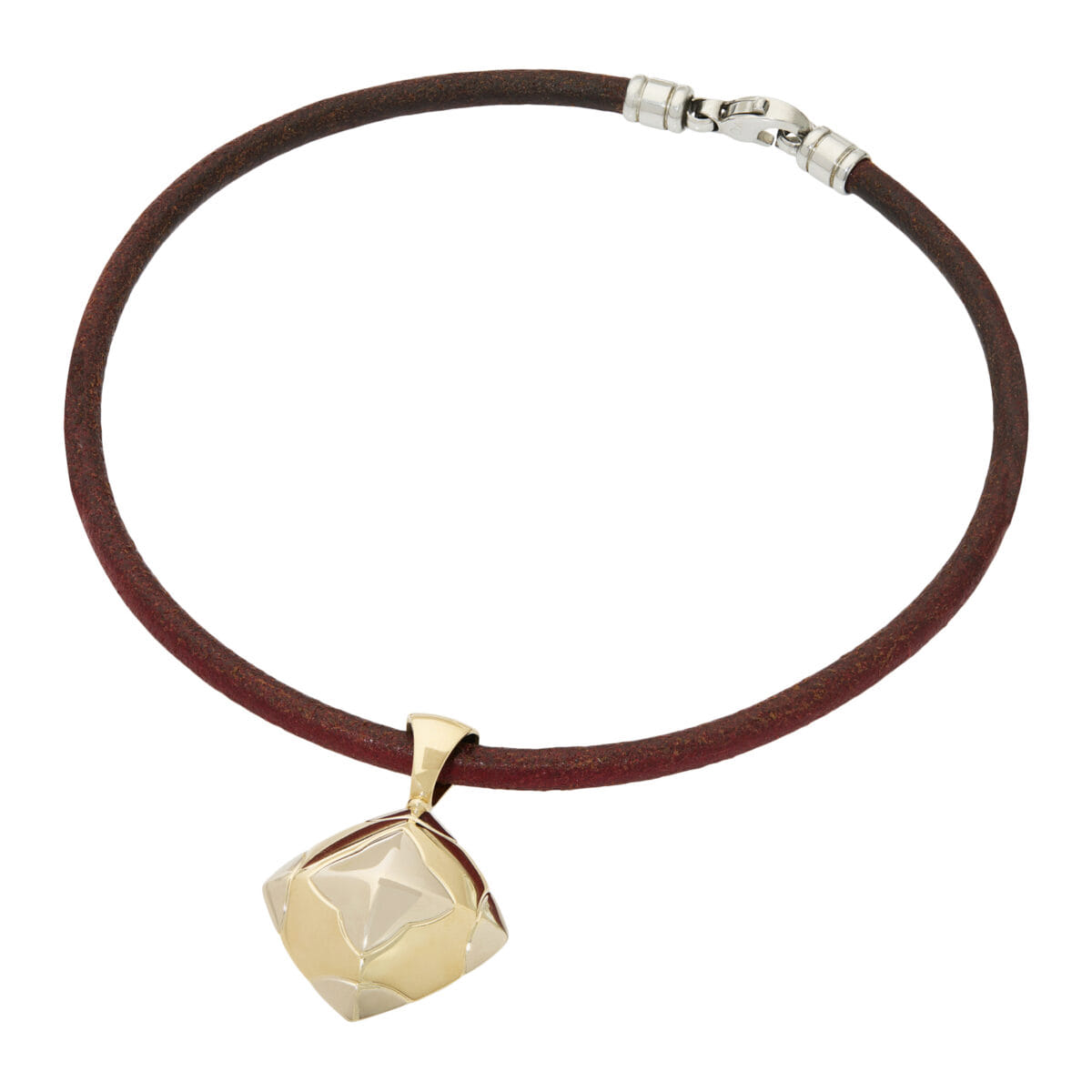 Collana bulgari piramide con cordino in caucciù e ciondolo in oro giallo e bianco-1