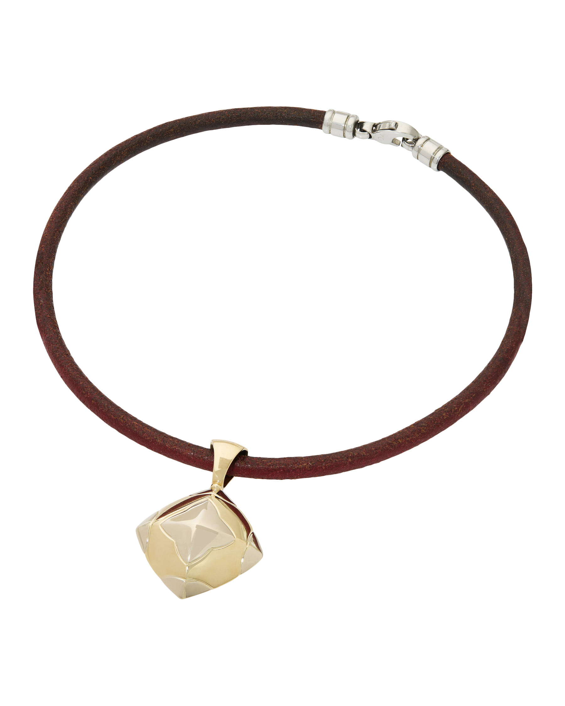 Collana bulgari piramide con cordino in caucciù e ciondolo in oro giallo e bianco-1