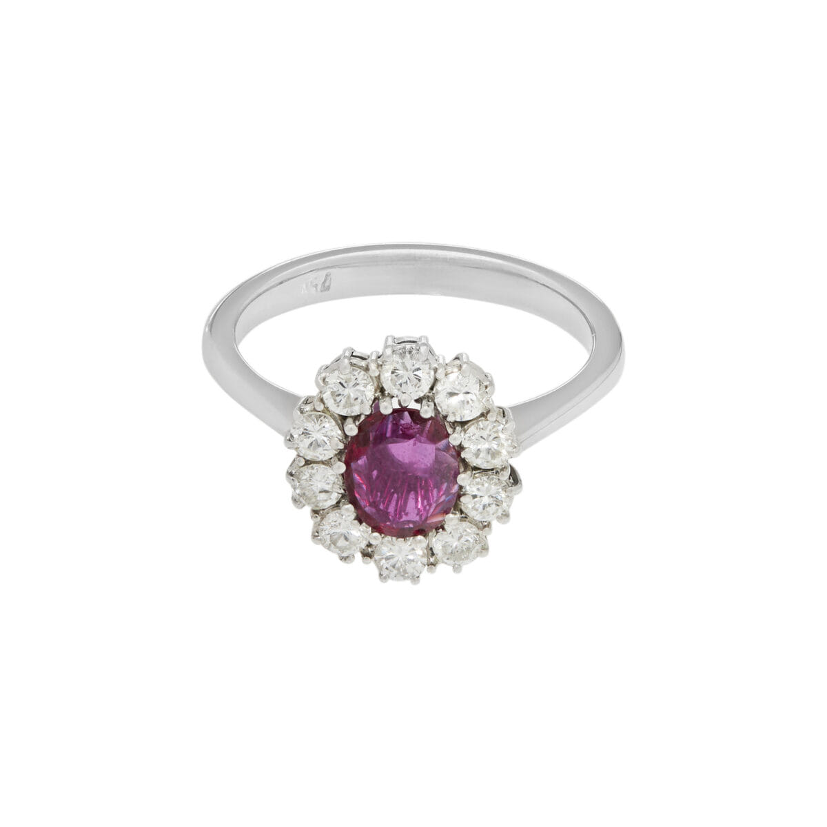 Anello fiore in oro bianco con rubino 0,40 ct e diamanti-1