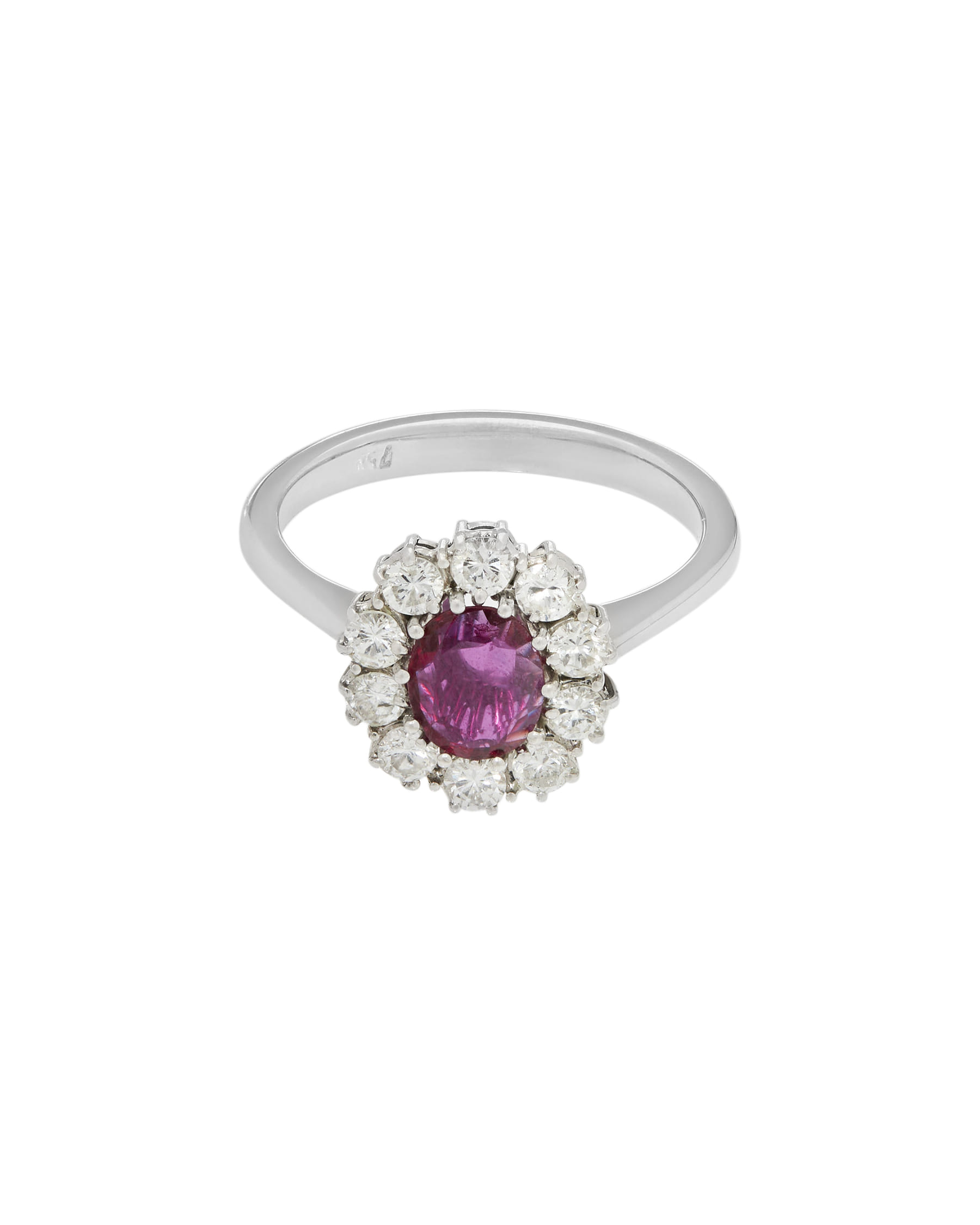 Anello fiore in oro bianco con rubino 0,40 ct e diamanti-1