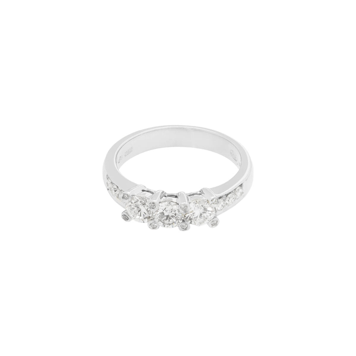 Anello trilogy in oro bianco con diamanti sul gambo-1