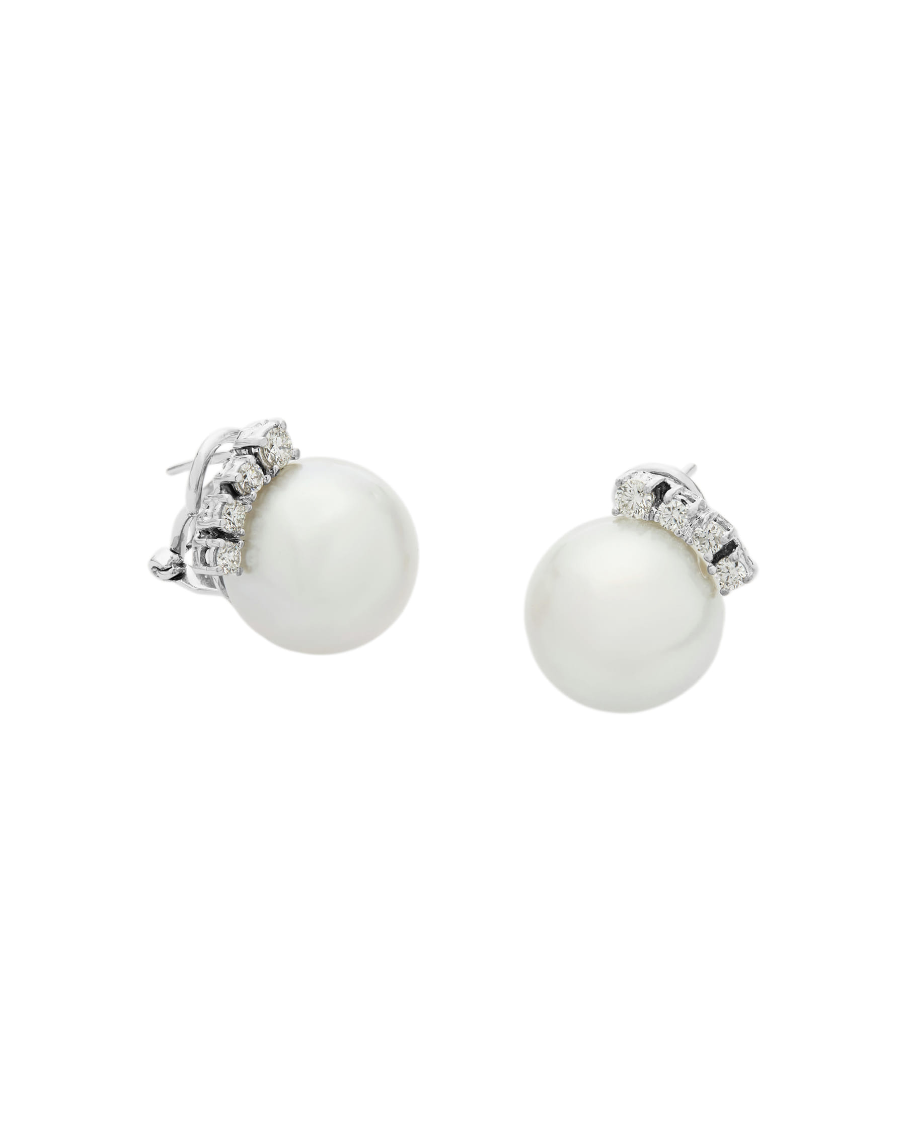 Orecchini oro bianco con diamanti e perle 14 mm-1