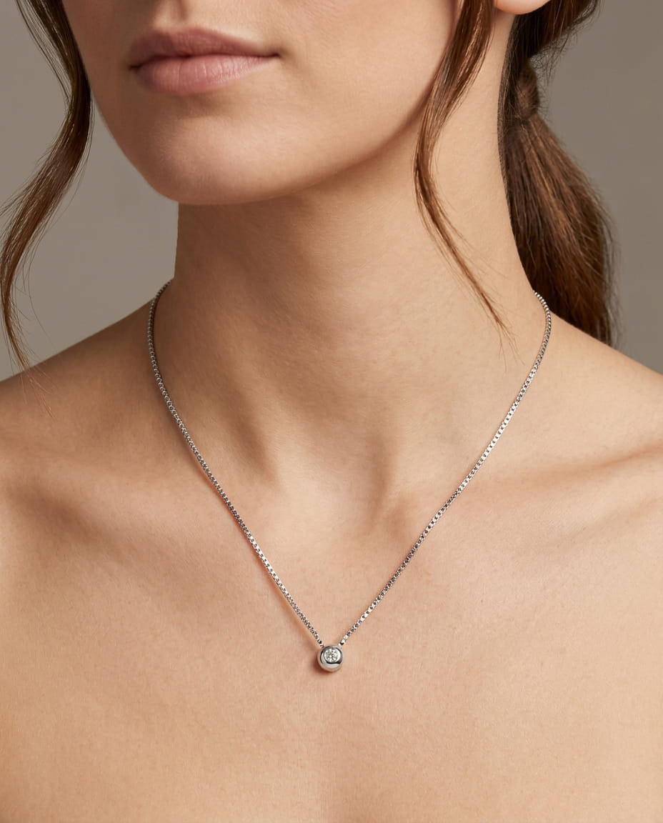 Catenina punto luce cipollino in oro bianco con diamante 0,12 ct-3