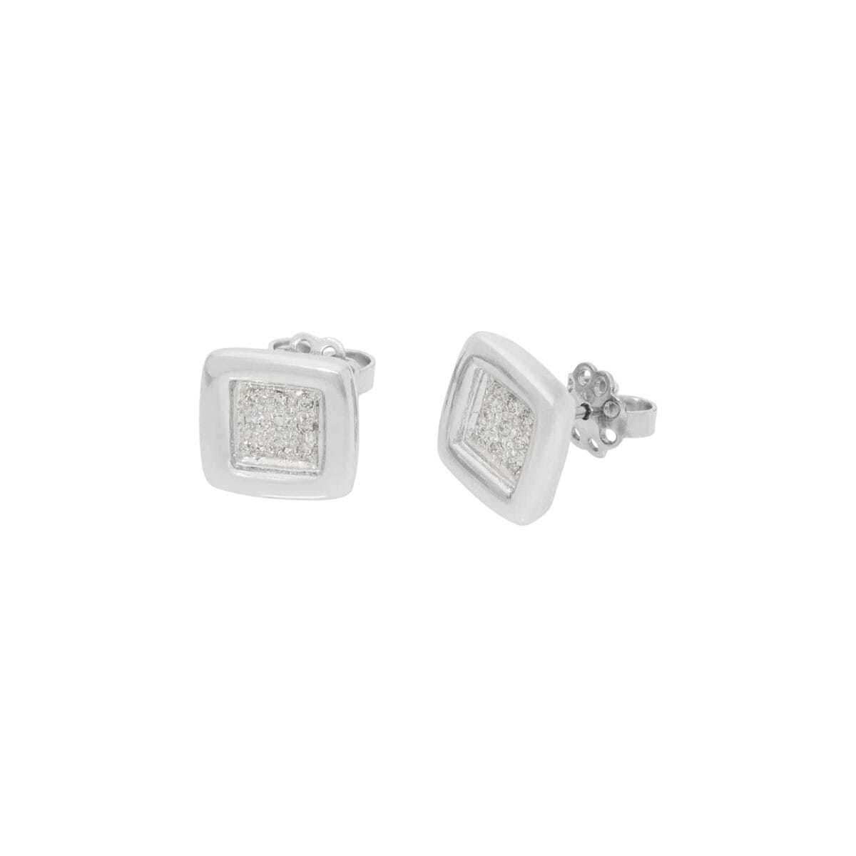 Orecchini di forma quadrata in oro bianco con pavé di diamanti-1
