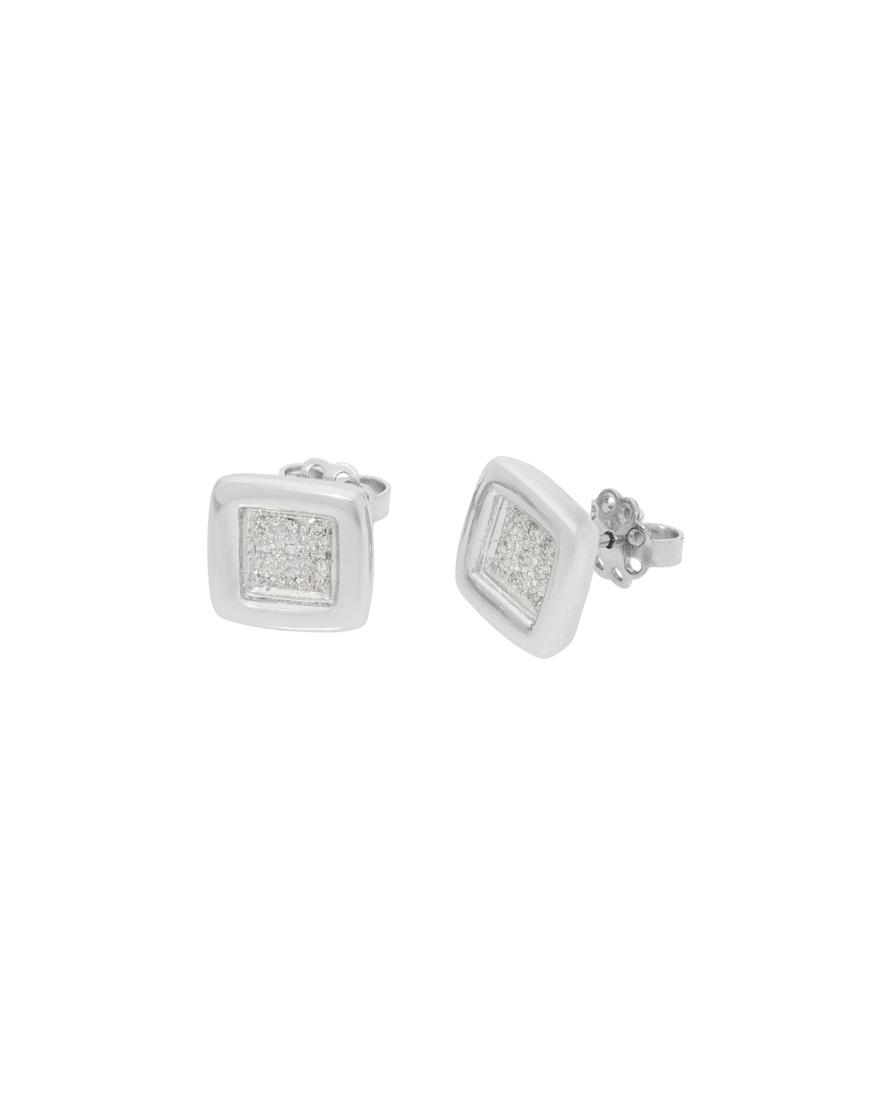 Orecchini di forma quadrata in oro bianco con pavé di diamanti-1