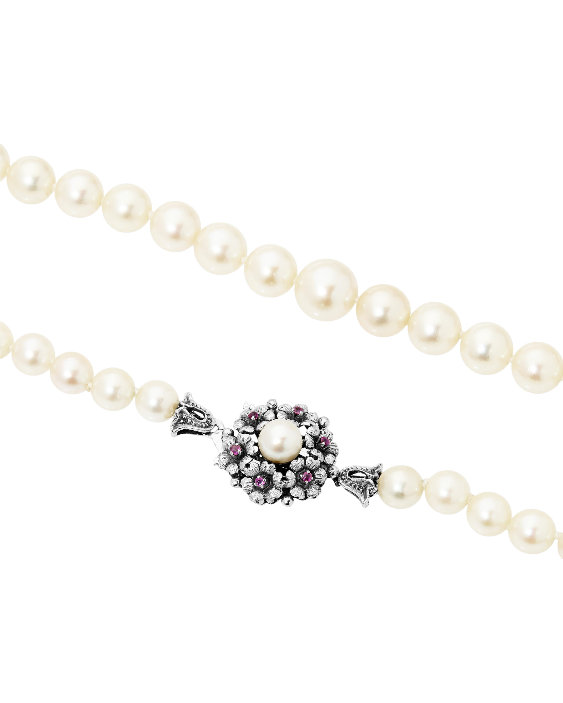Collana di perle degradè e chiusura in oro bianco con rubini-2