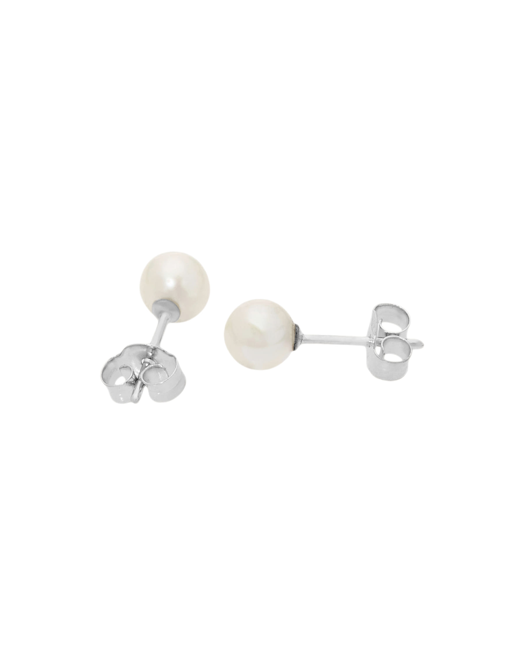Orecchini a lobo in oro bianco e perle bianche da 5mm-2