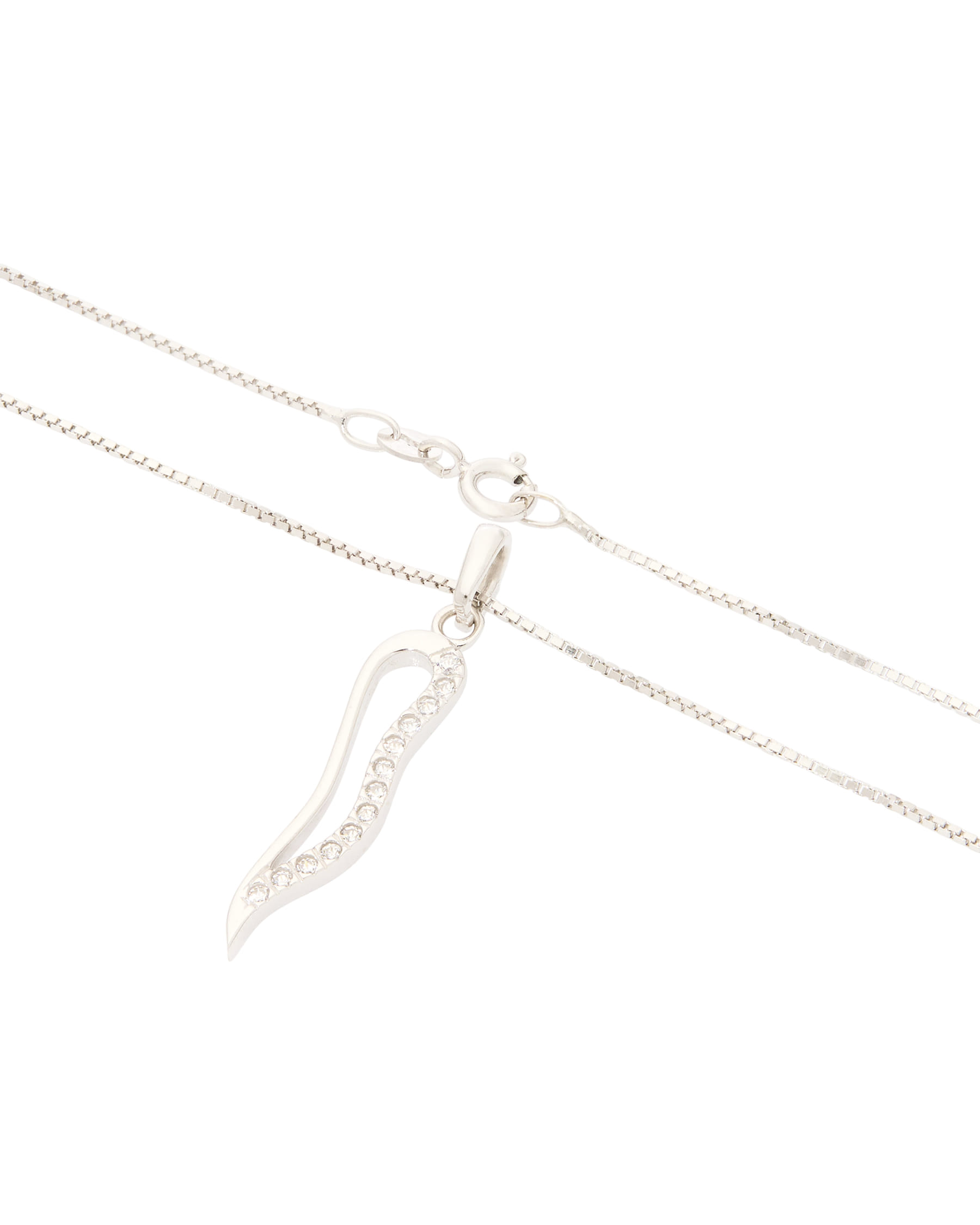 Catenina in oro bianco e ciondolo corno con cubic zirconia-2
