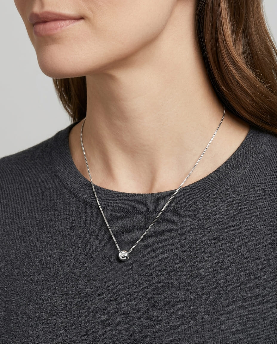 Catenina punto luce cipollino in oro bianco con diamante 0,06 ct-3