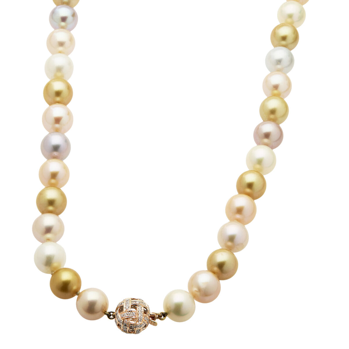 Collana di perle colorate 11 mm con chiusura in oro rosa e diamanti-1