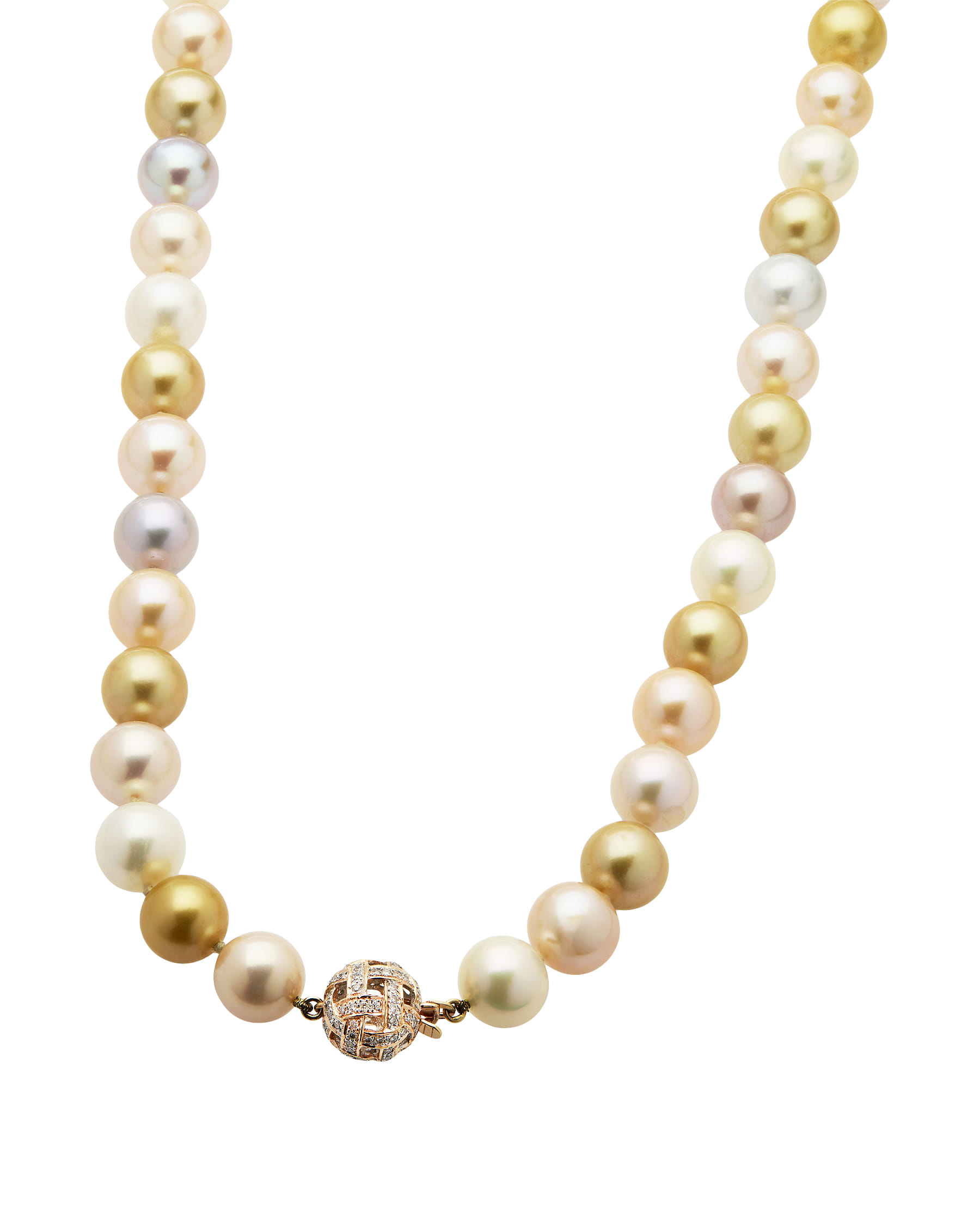 Collana di perle colorate 11 mm con chiusura in oro rosa e diamanti-1