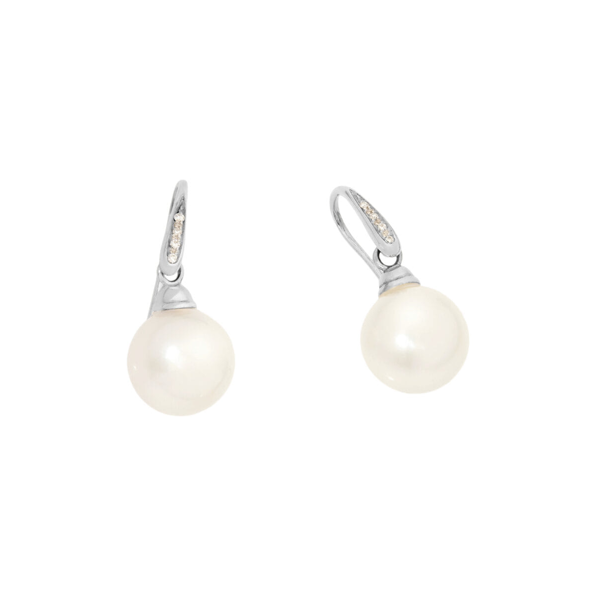 Orecchini pendenti in oro bianco con diamanti e perle 12 mm-1