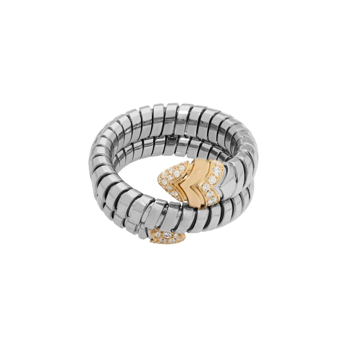 Anello bulgari tubogas serpenti in acciaio e oro rosa con diamanti-1
