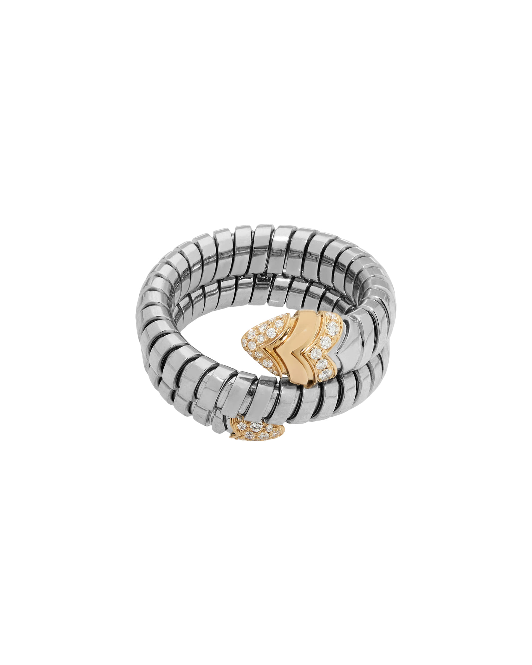 Anello bulgari tubogas serpenti in acciaio e oro rosa con diamanti-1