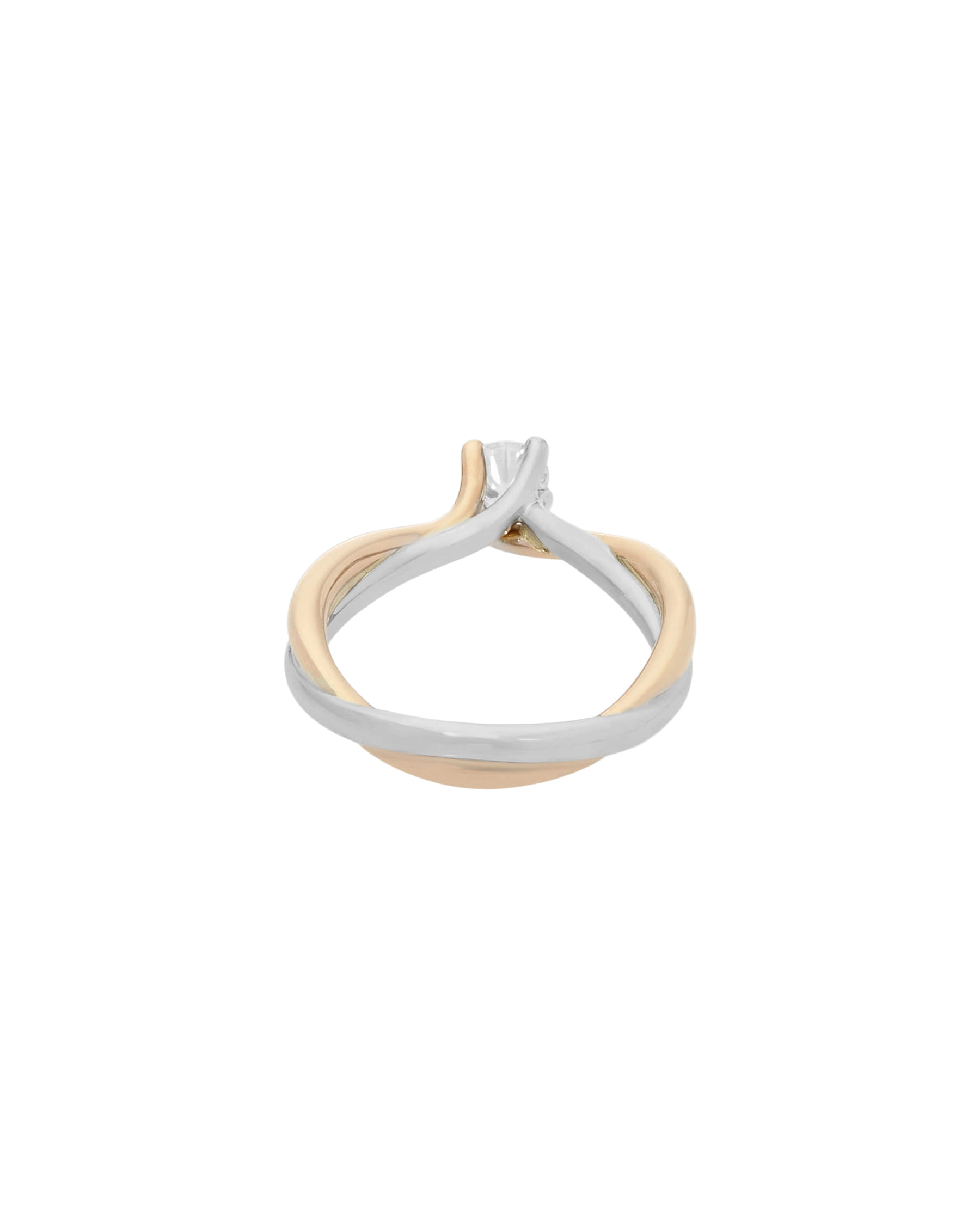 Anello solitario intrecciato in oro bianco e rosa con diamanti-3