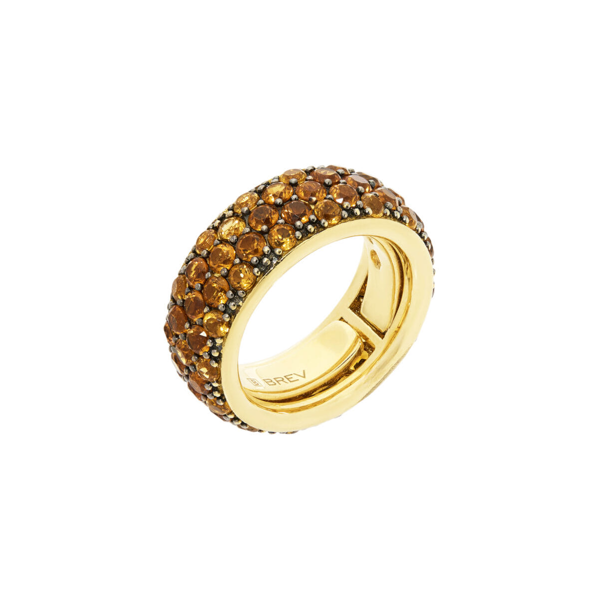 Anello fascia in oro giallo e nero con pavé di quarzi citrini-1