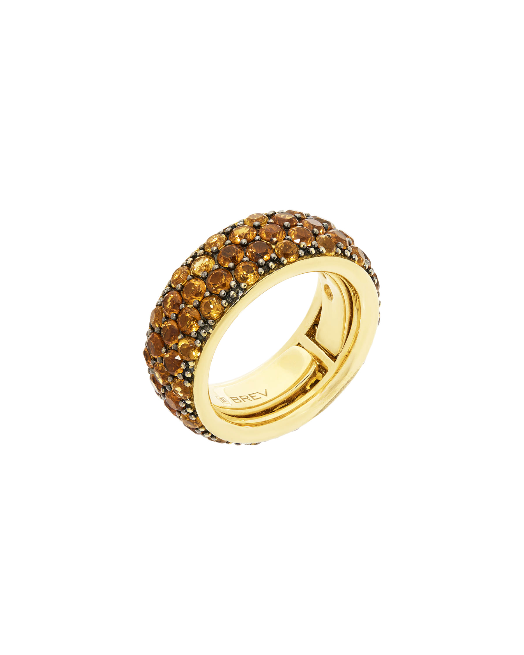 Anello fascia in oro giallo e nero con pavé di quarzi citrini-1
