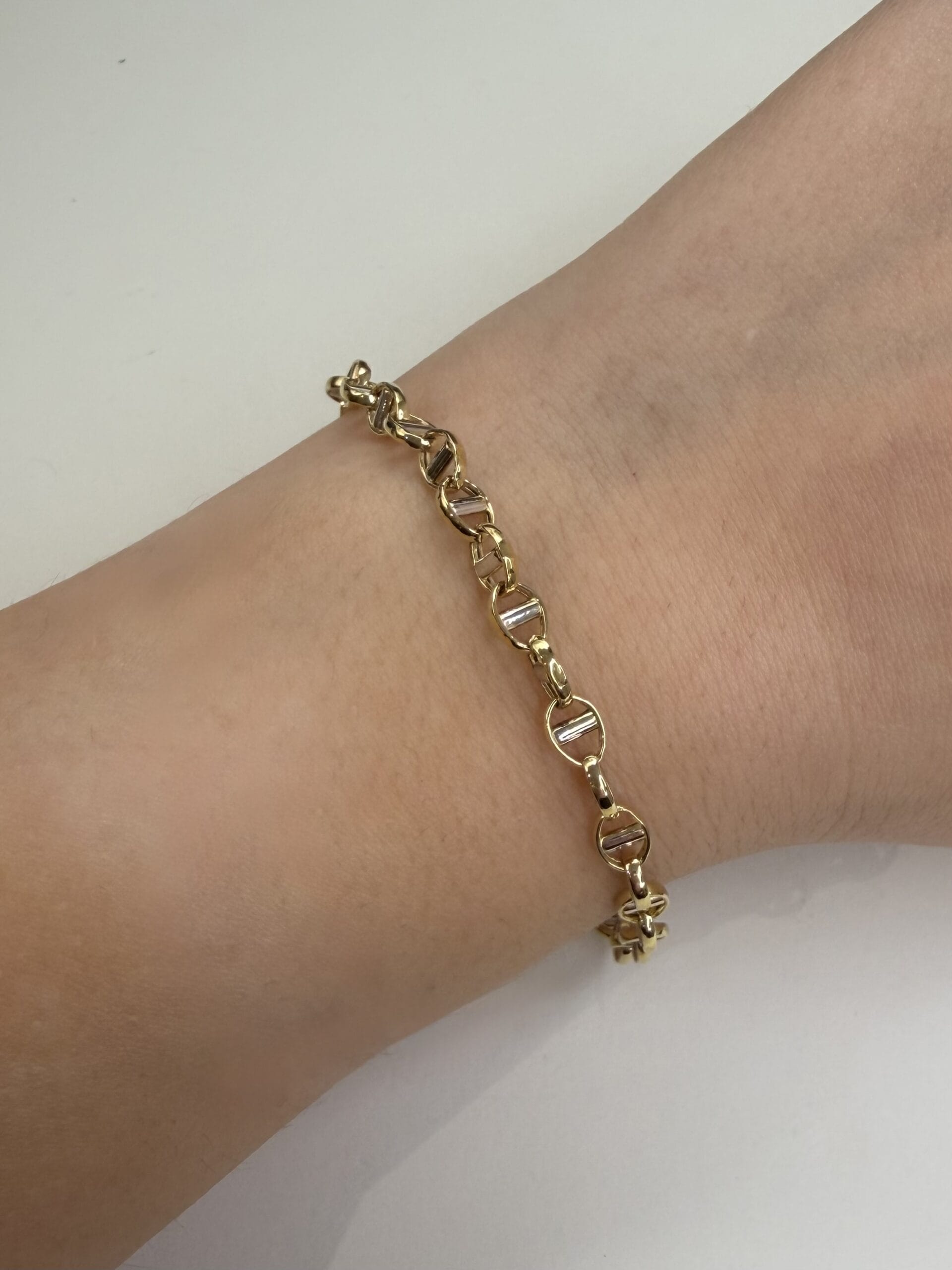 Bracciale maglia marina in oro giallo e bianco-3