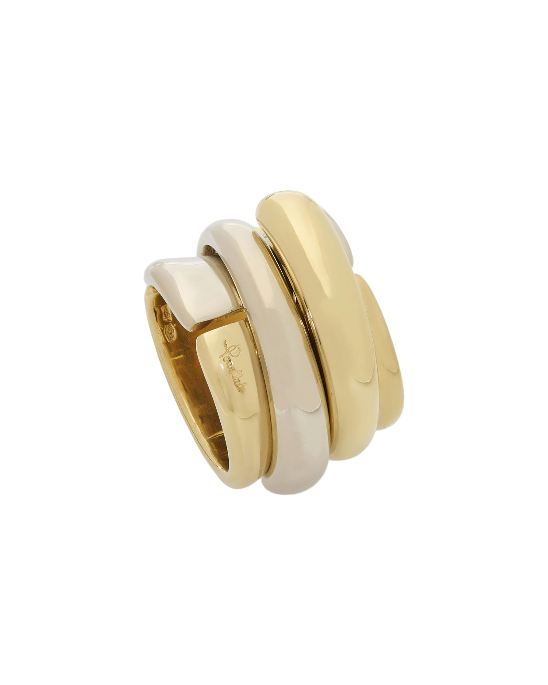 Anello pomellato tubolare in oro bianco e giallo-2