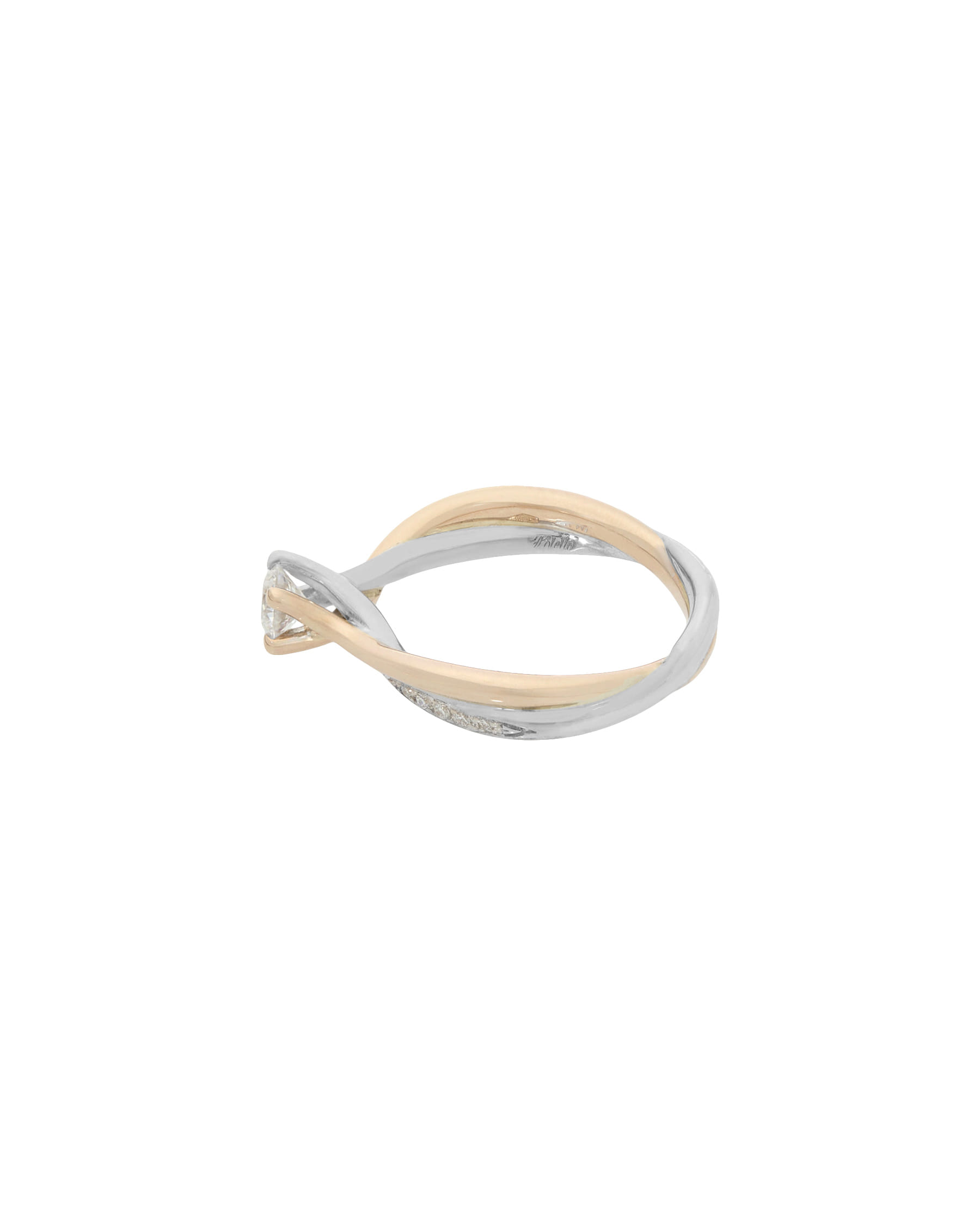 Anello solitario intrecciato in oro bianco e rosa con diamanti-2