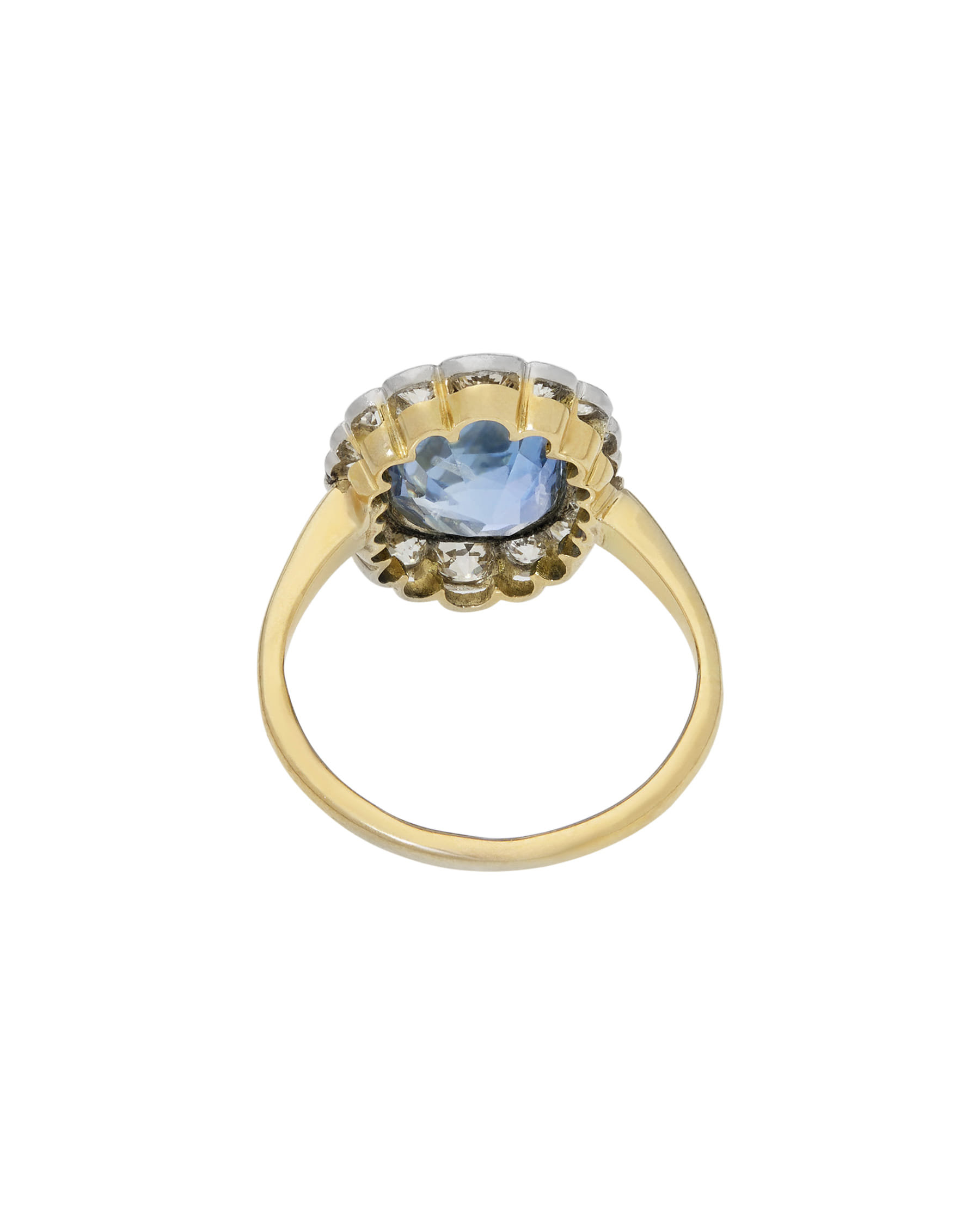 Anello in oro bianco e giallo con zaffiro e diamanti-3