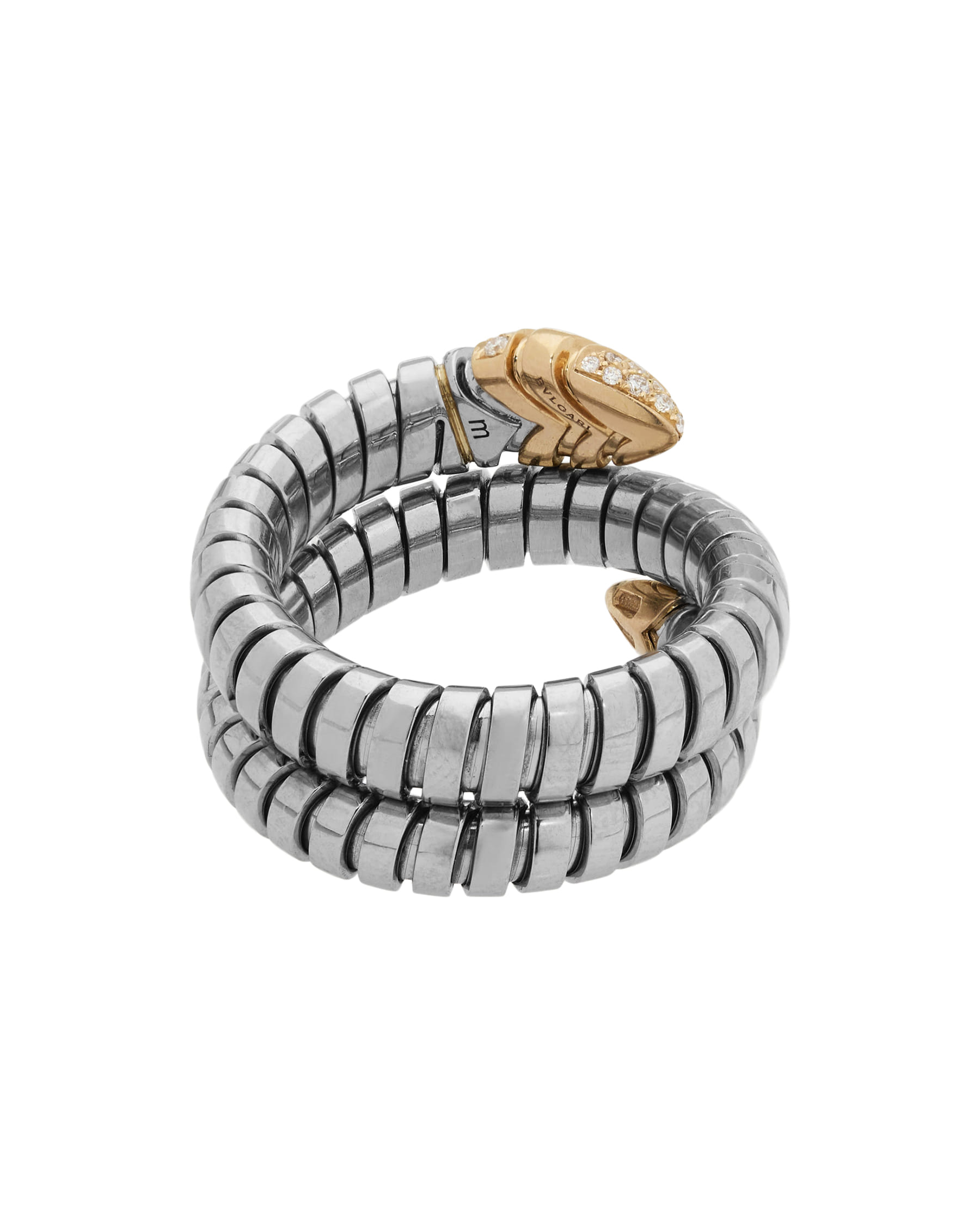 Anello bulgari tubogas serpenti in acciaio e oro rosa con diamanti-3