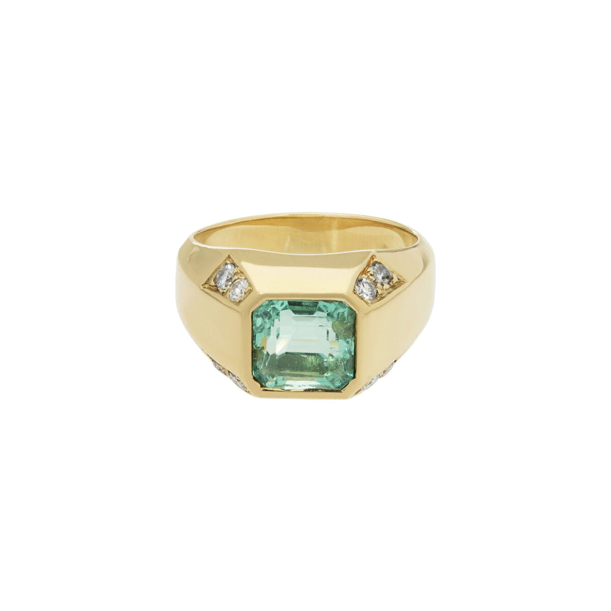 Anello sigillo in oro giallo con smeraldo e diamanti-1