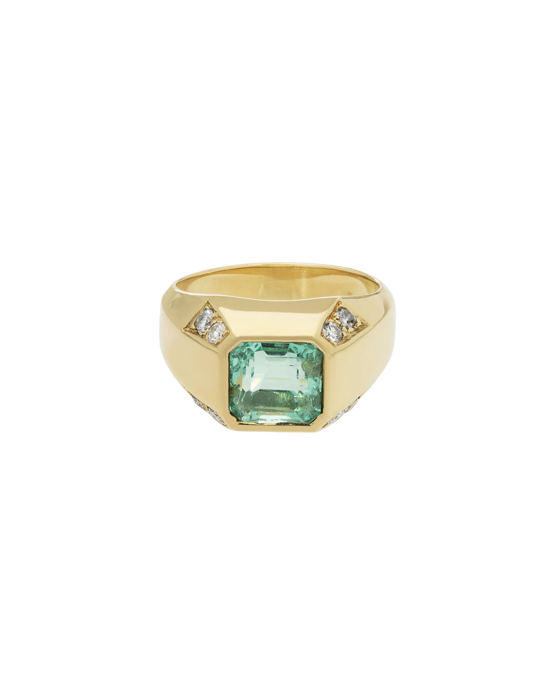 Anello sigillo in oro giallo con smeraldo e diamanti-1