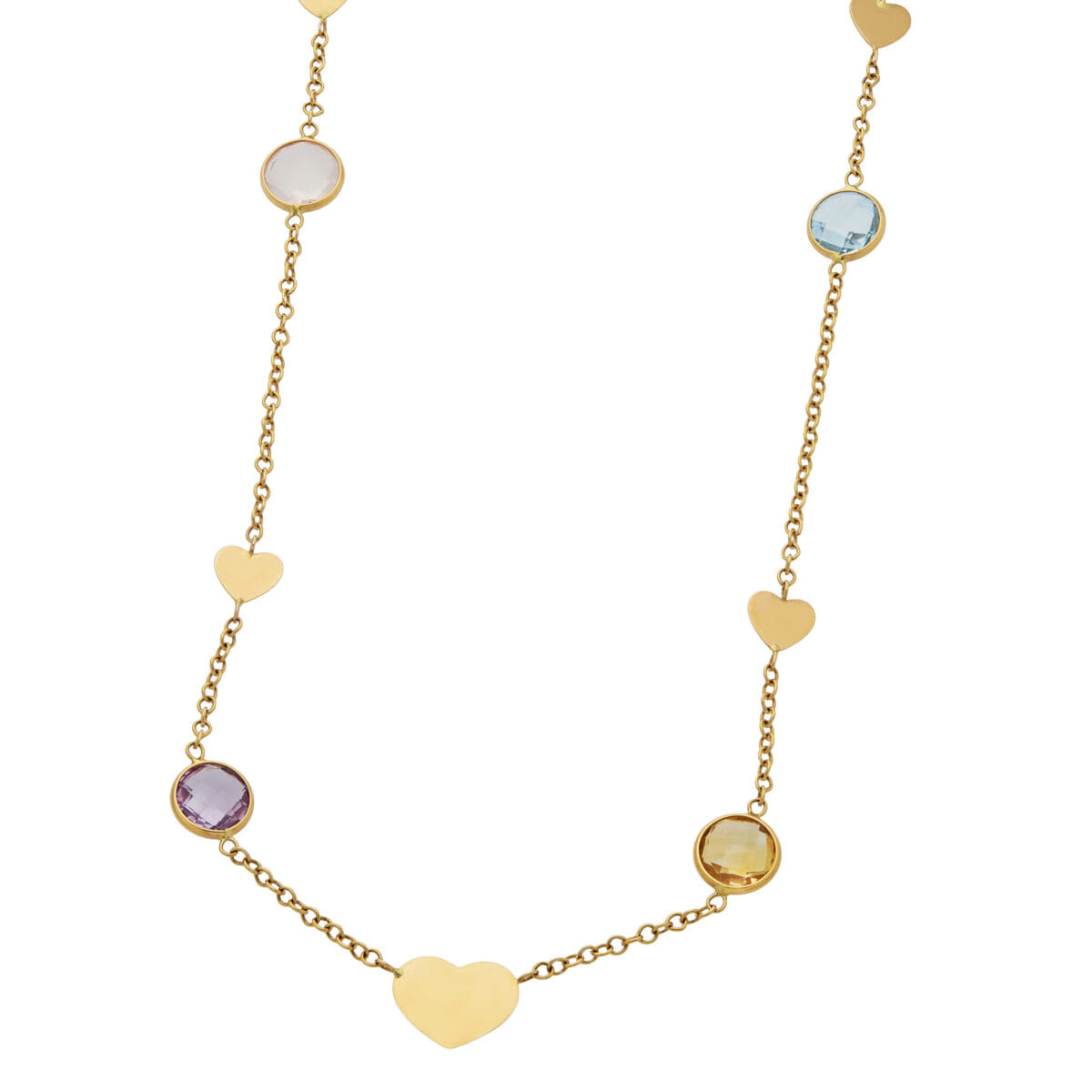 Collana in oro giallo con cuori e pietre colorate-1